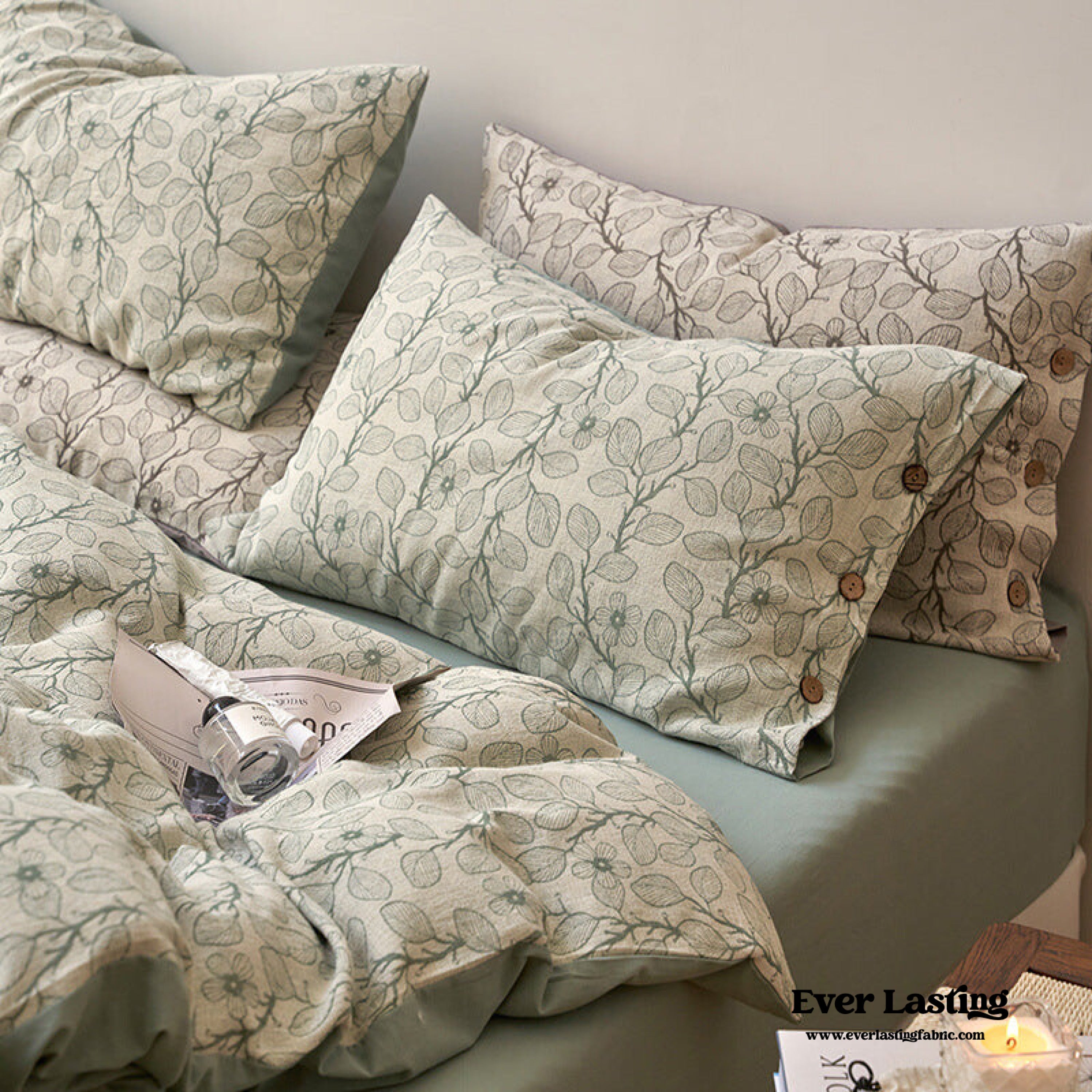 Mother Earth Floral Bedding Set - Pink Buttoned