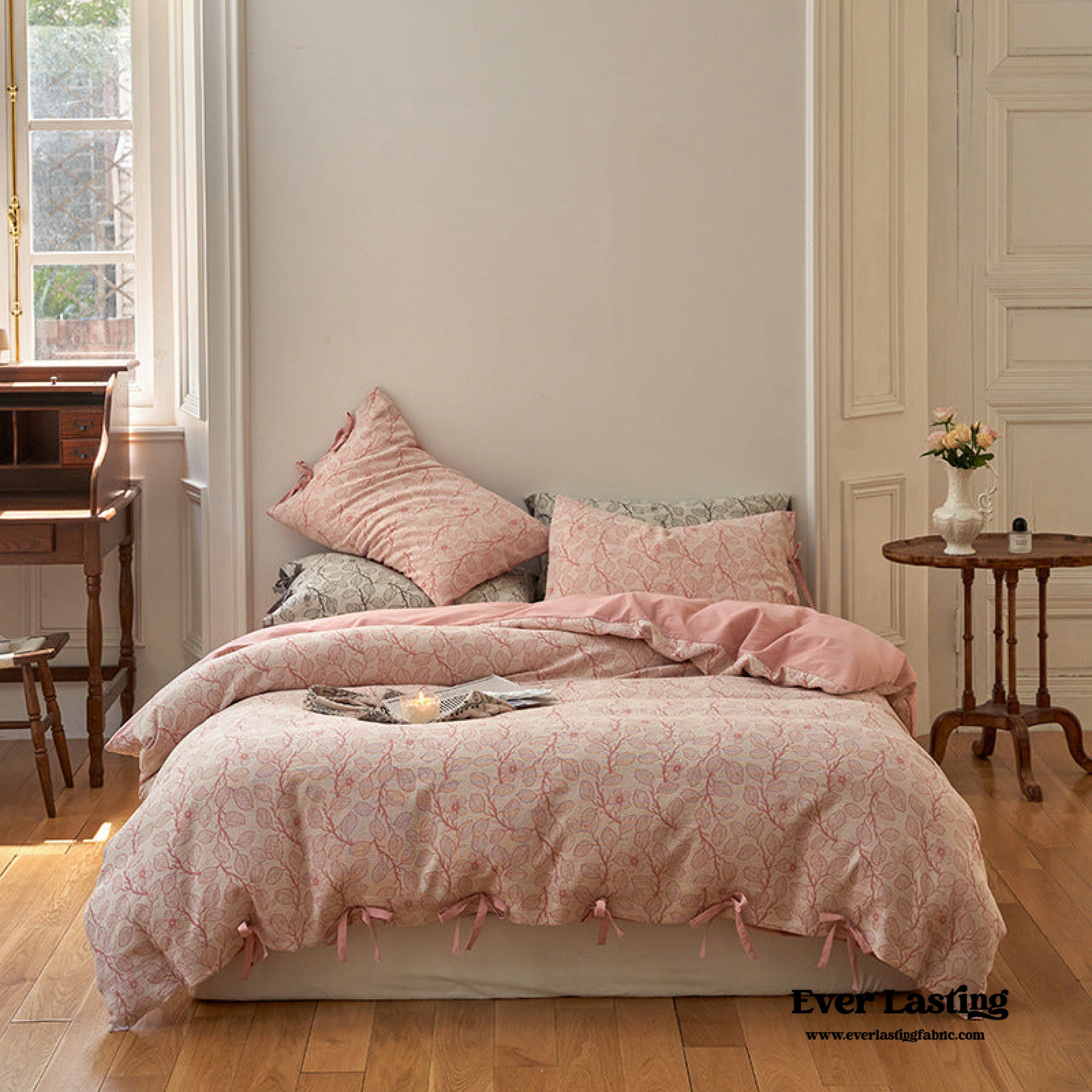 Mother Earth Floral Bedding Set - Pink Buttoned