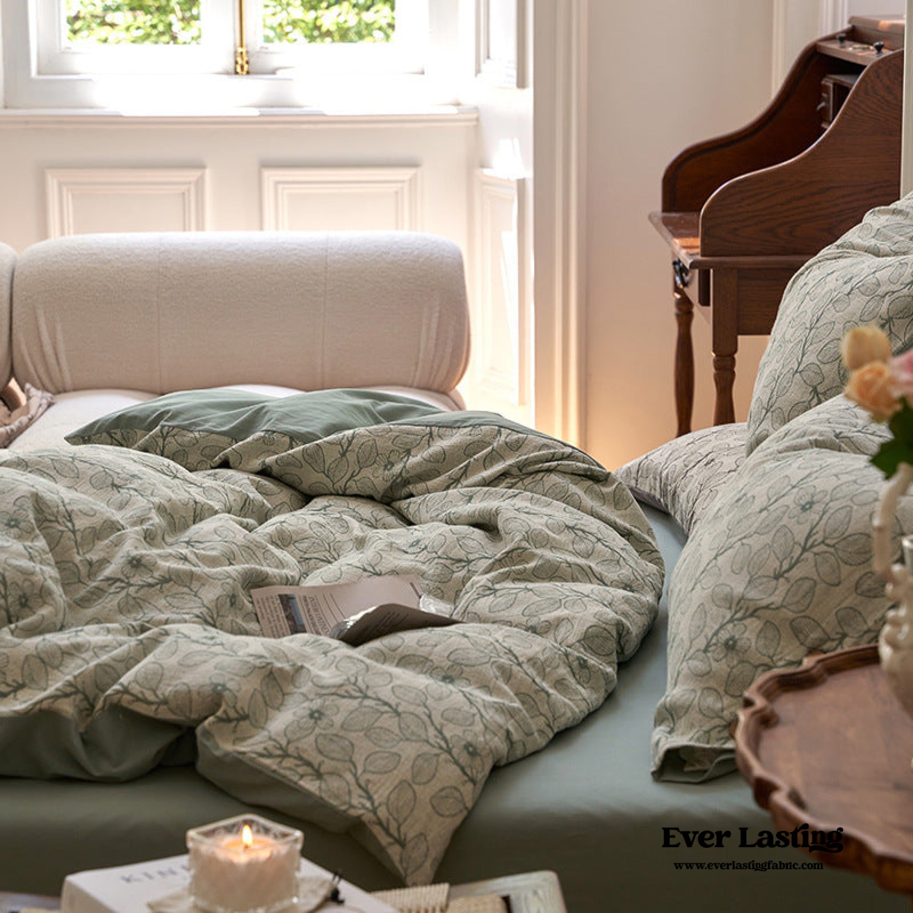 Mother Earth Floral Bedding Set - Pink Buttoned