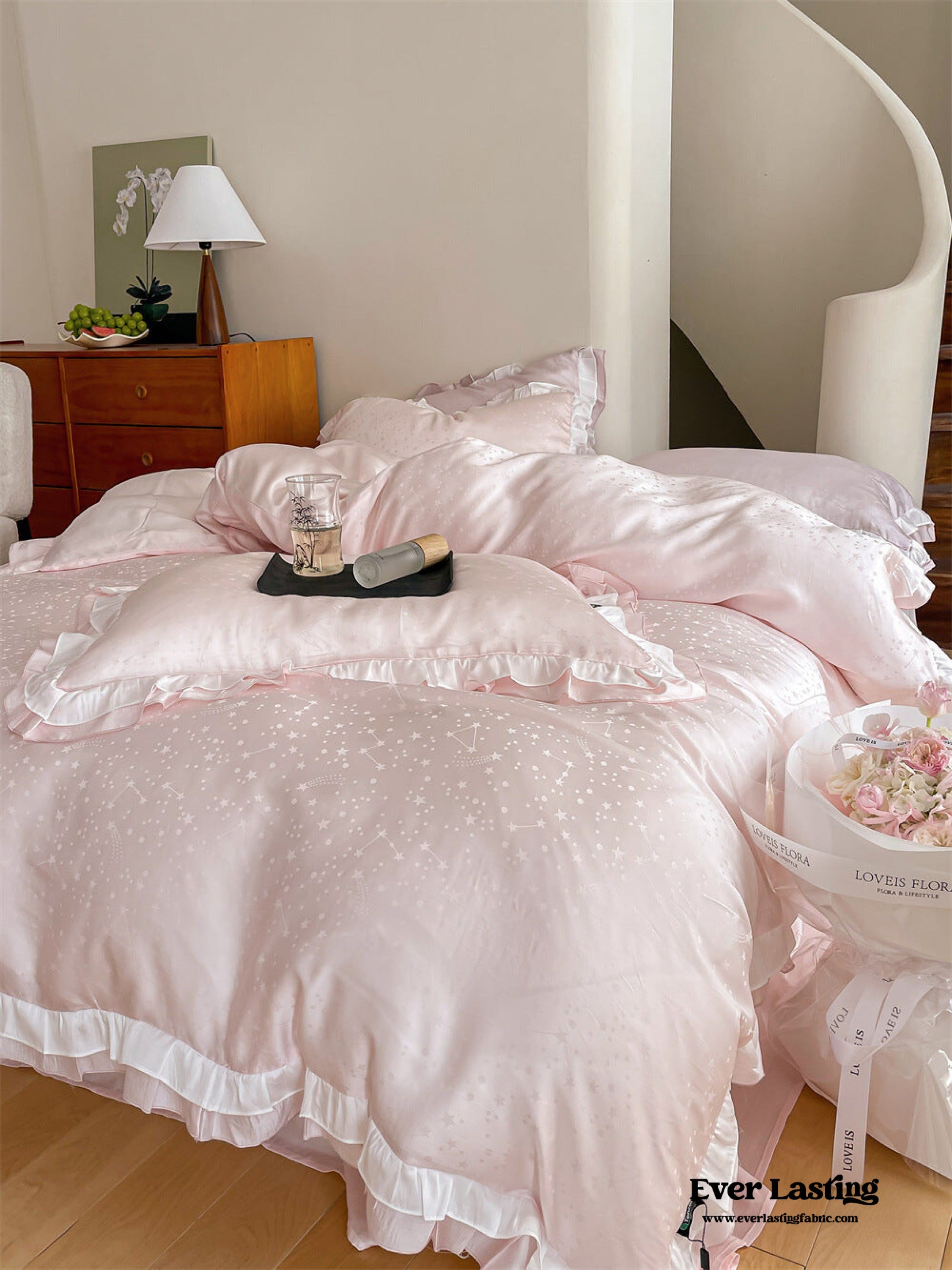 Pastel Tencel Ruffle Bedding Set - Blue