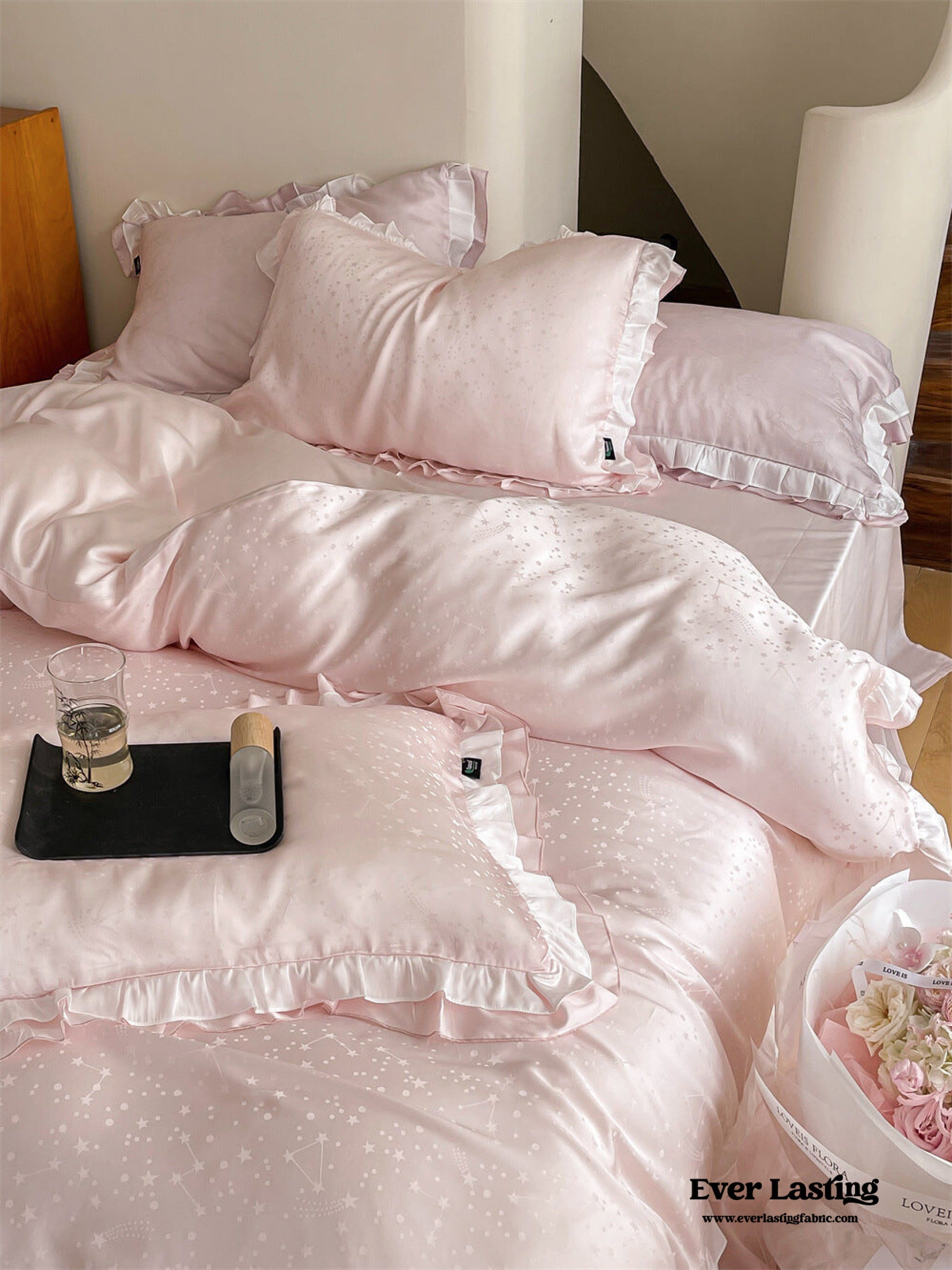Pastel Tencel Ruffle Bedding Set - Blue