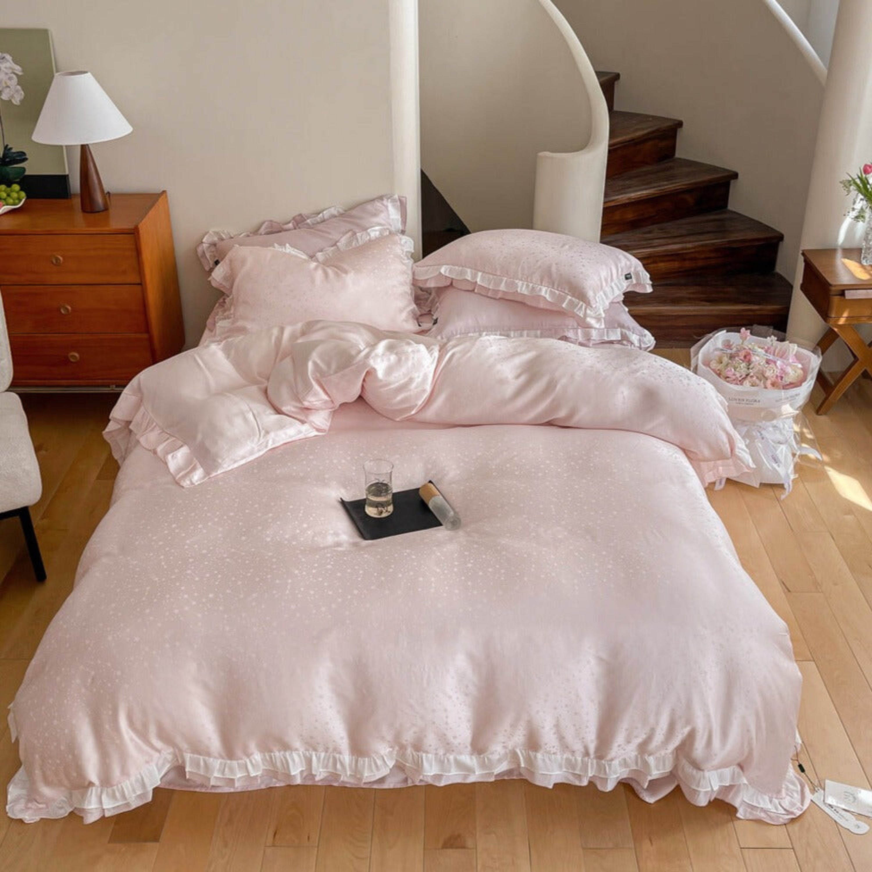 Pastel Tencel Ruffle Bedding Set - Blue