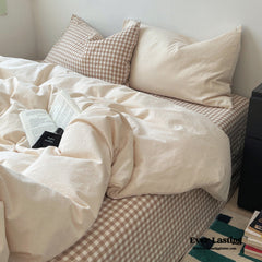 Peekaboo Gingham Stripe Bedding Set - Beige