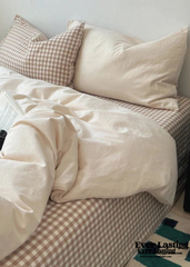 Peekaboo Gingham Stripe Bedding Set - Beige