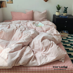 Peekaboo Gingham Stripe Bedding Set - Pink