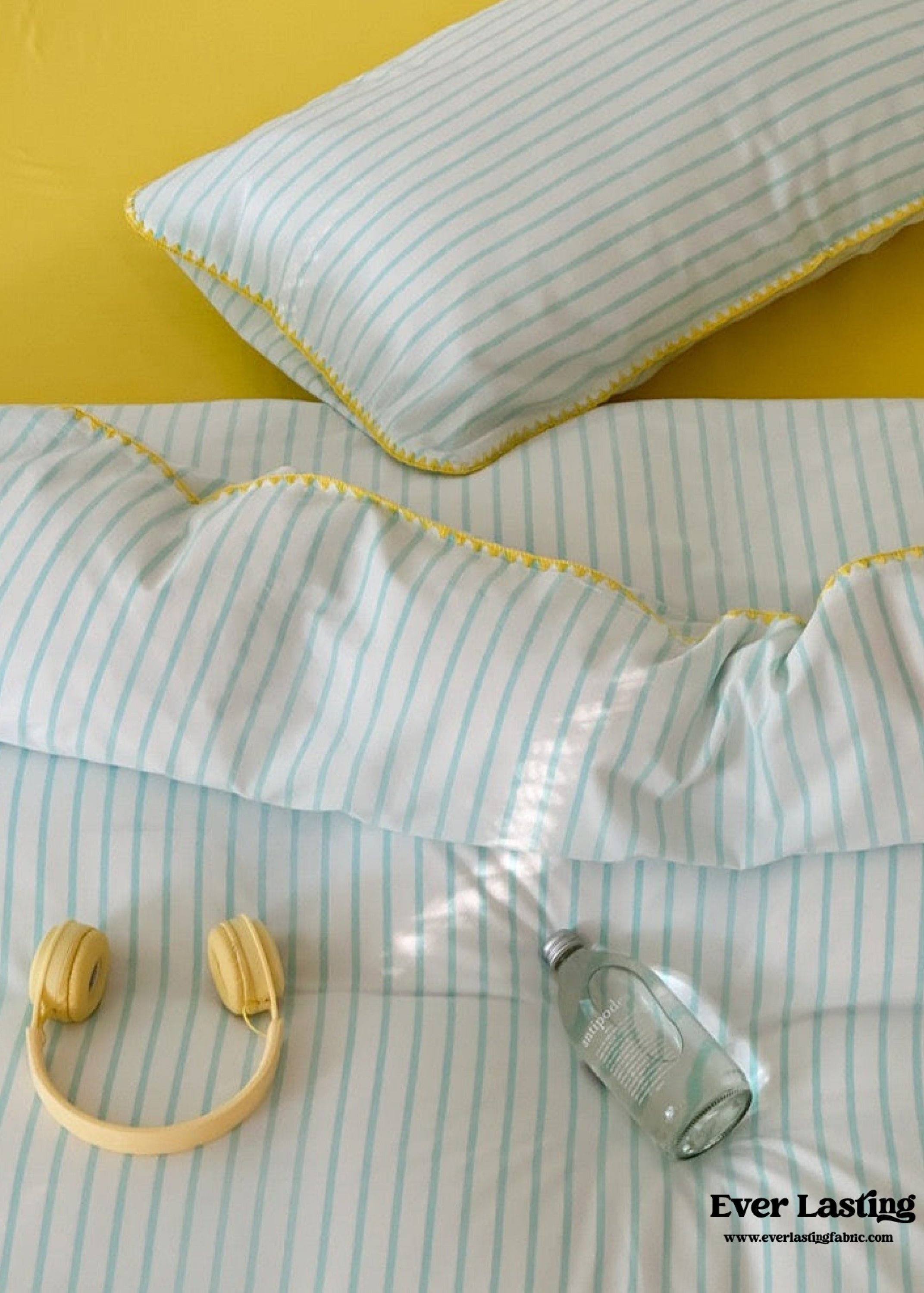 Pepper Candy Stripe Bedding Set - Blue + Yellow