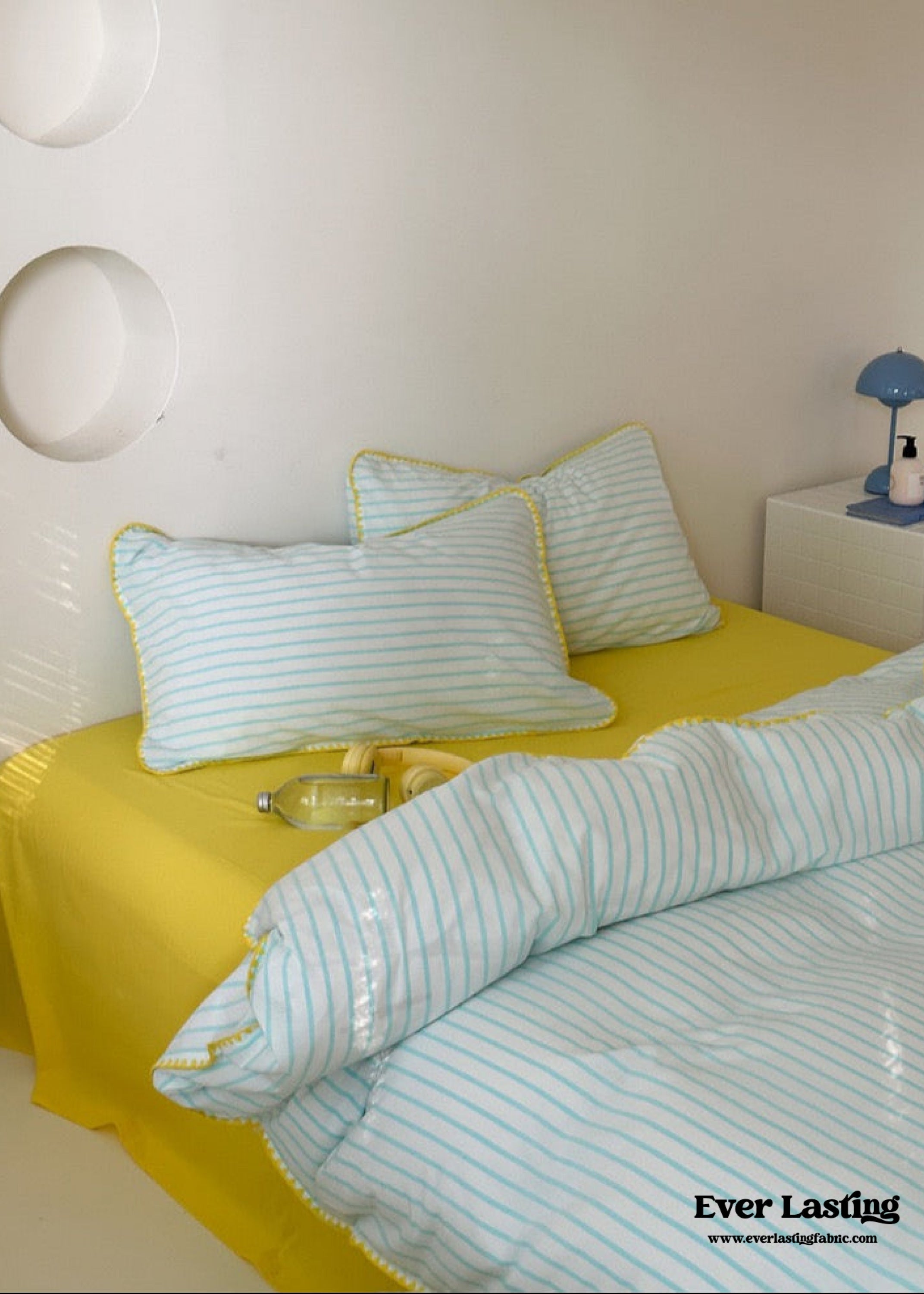 Pepper Candy Stripe Bedding Set - Blue + Yellow