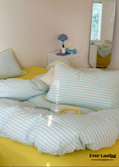 Pepper Candy Stripe Bedding Set - Blue + Yellow