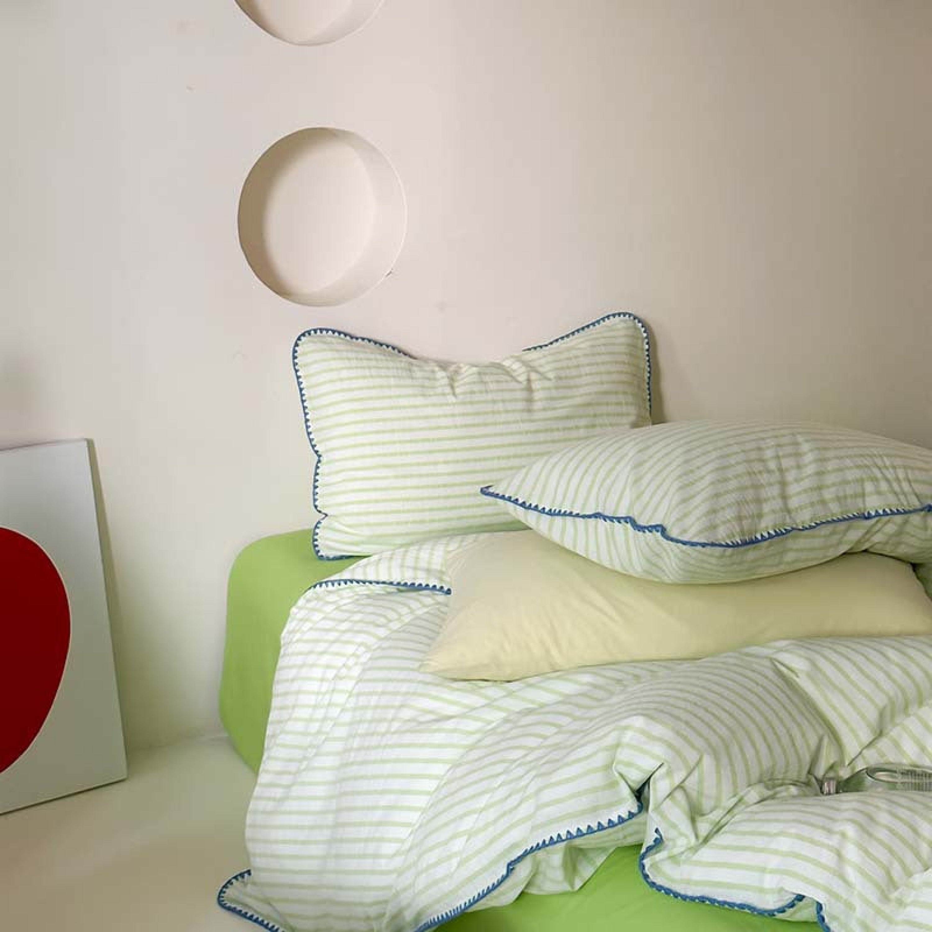 Pepper Candy Stripe Bedding Set - Blue + Yellow