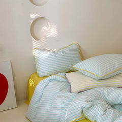 Pepper Candy Stripe Bedding Set - Blue + Yellow