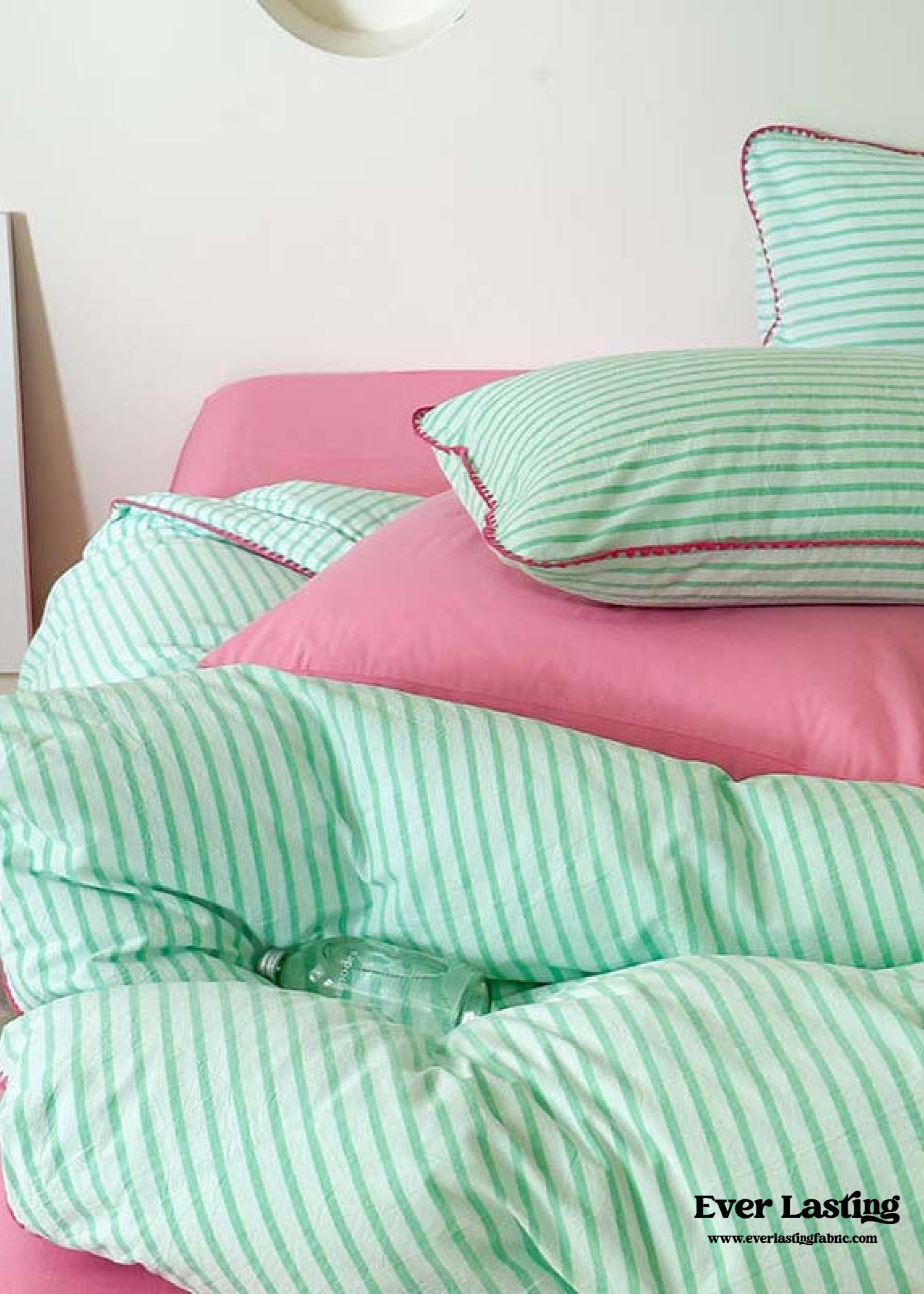 Pepper Candy Stripe Bedding Set - Green + Pink