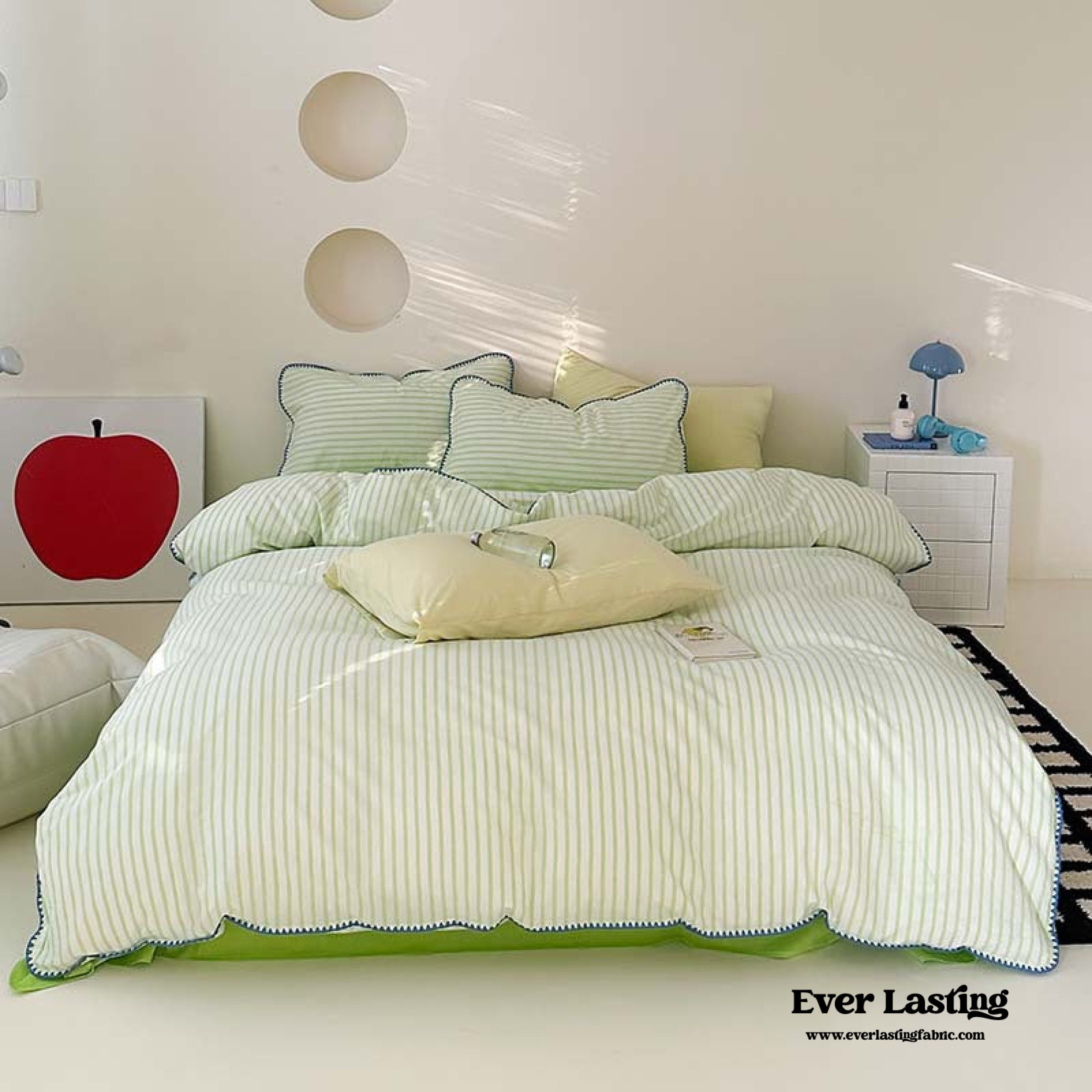 Pepper Candy Stripe Bedding Set - Green + Pink