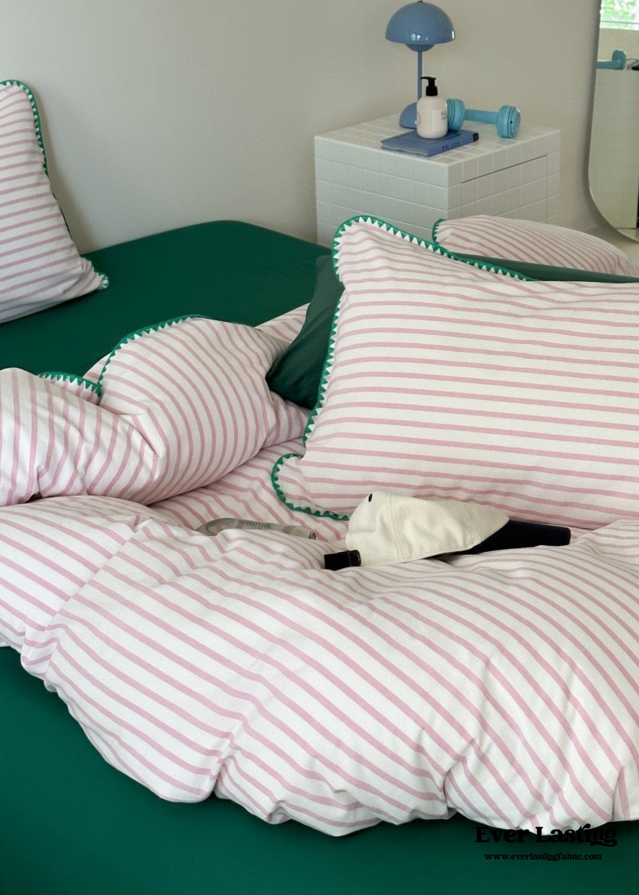 Pepper Candy Stripe Bedding Set - Green + Pink