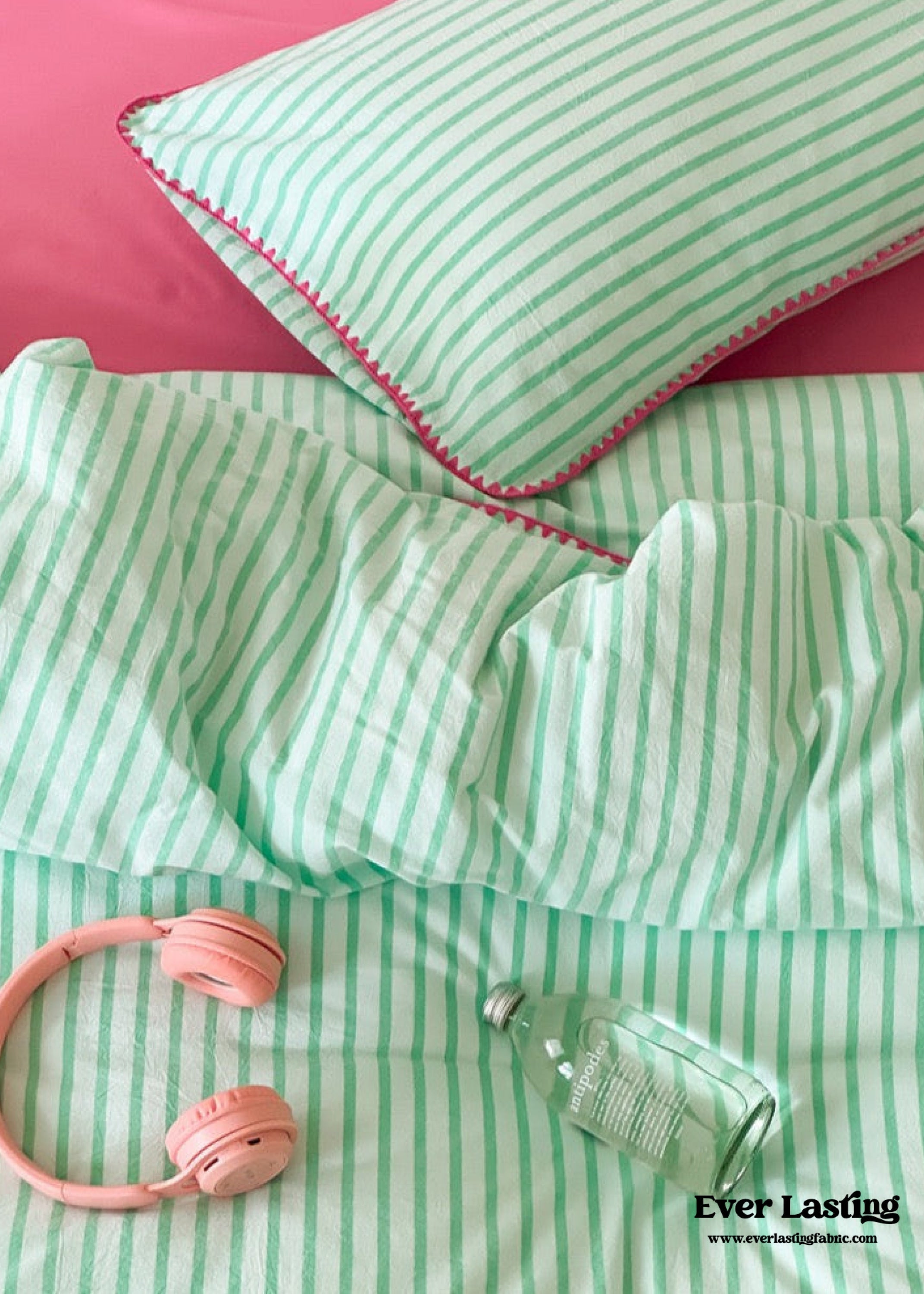 Pepper Candy Stripe Bedding Set - Green + Pink
