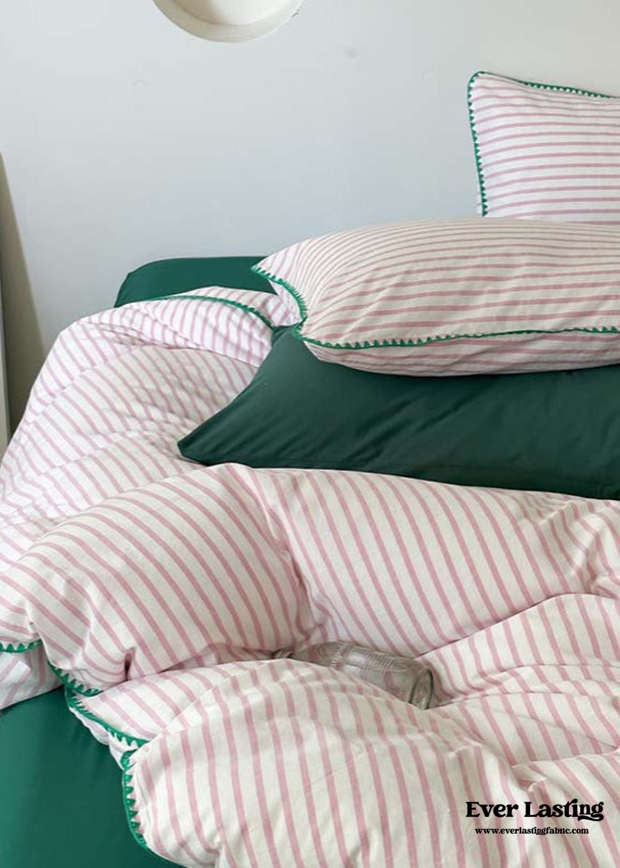 Pepper Candy Stripe Bedding Set - Green + Pink