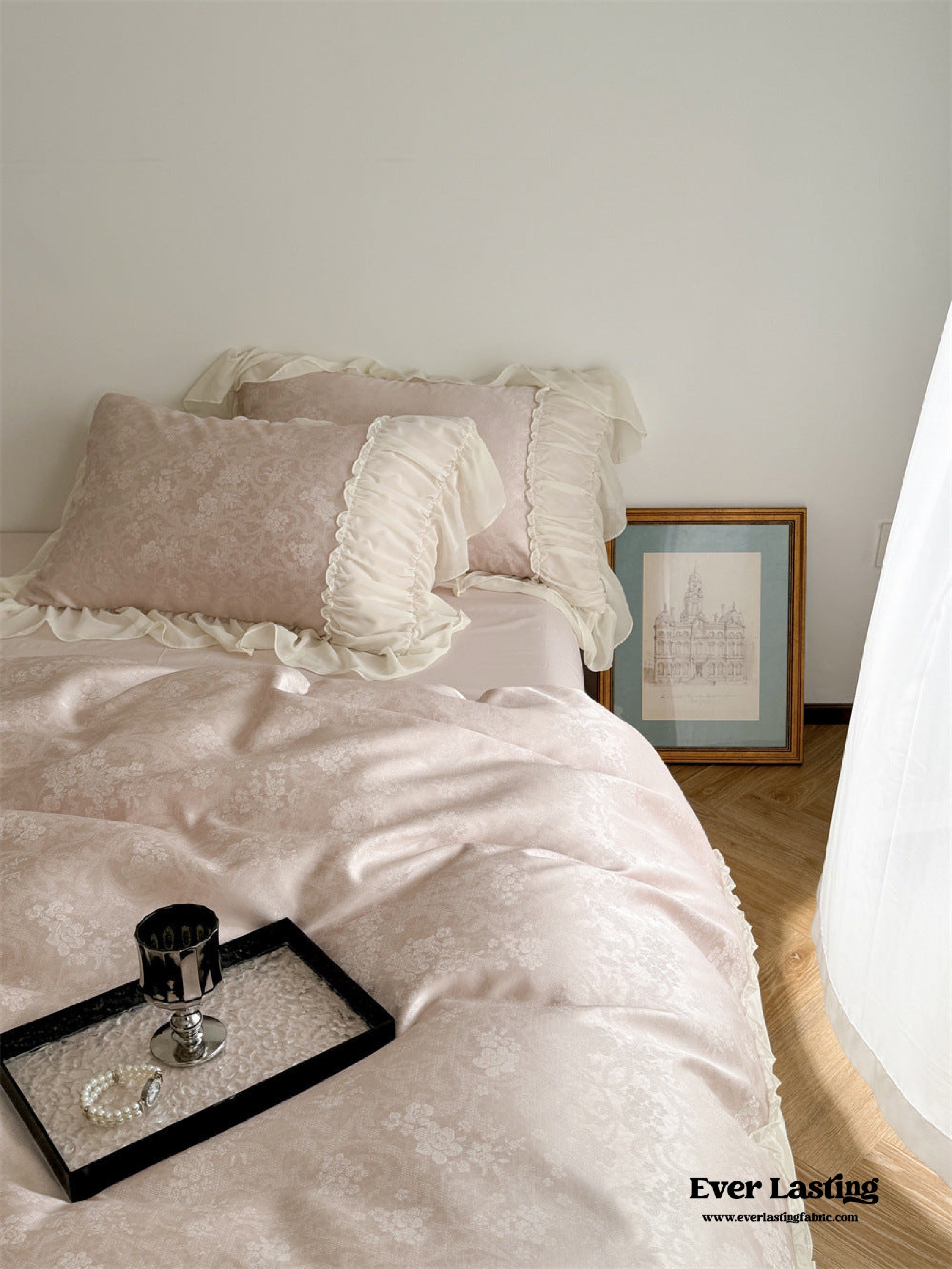 Pink Floral Ruffle Cottage Bedding Set