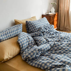 Plaid Bedding Set - Blue + Mustard