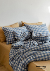 Plaid Bedding Set - Blue + Mustard