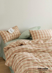 Plaid Bedding Set - Yellow + Mint Green
