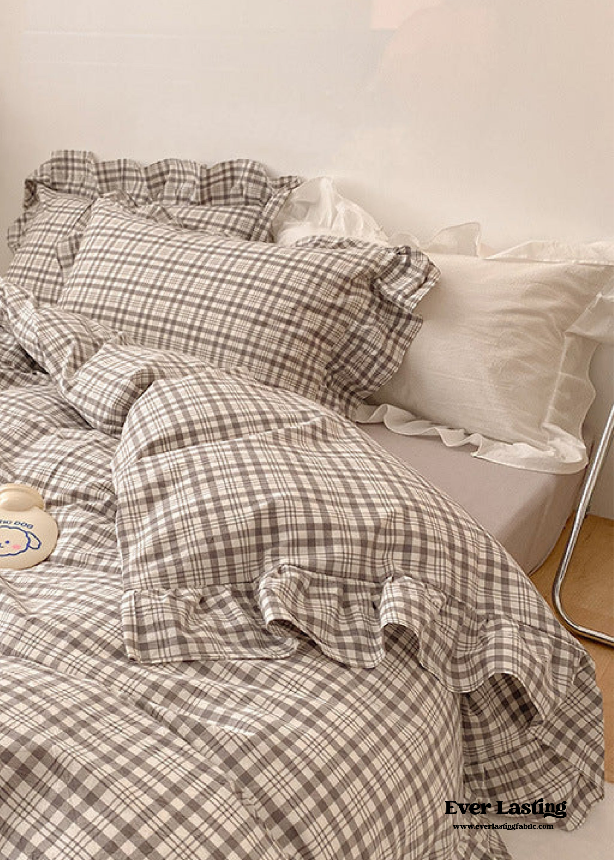 Plaid Ruffle Bedding Set - Green