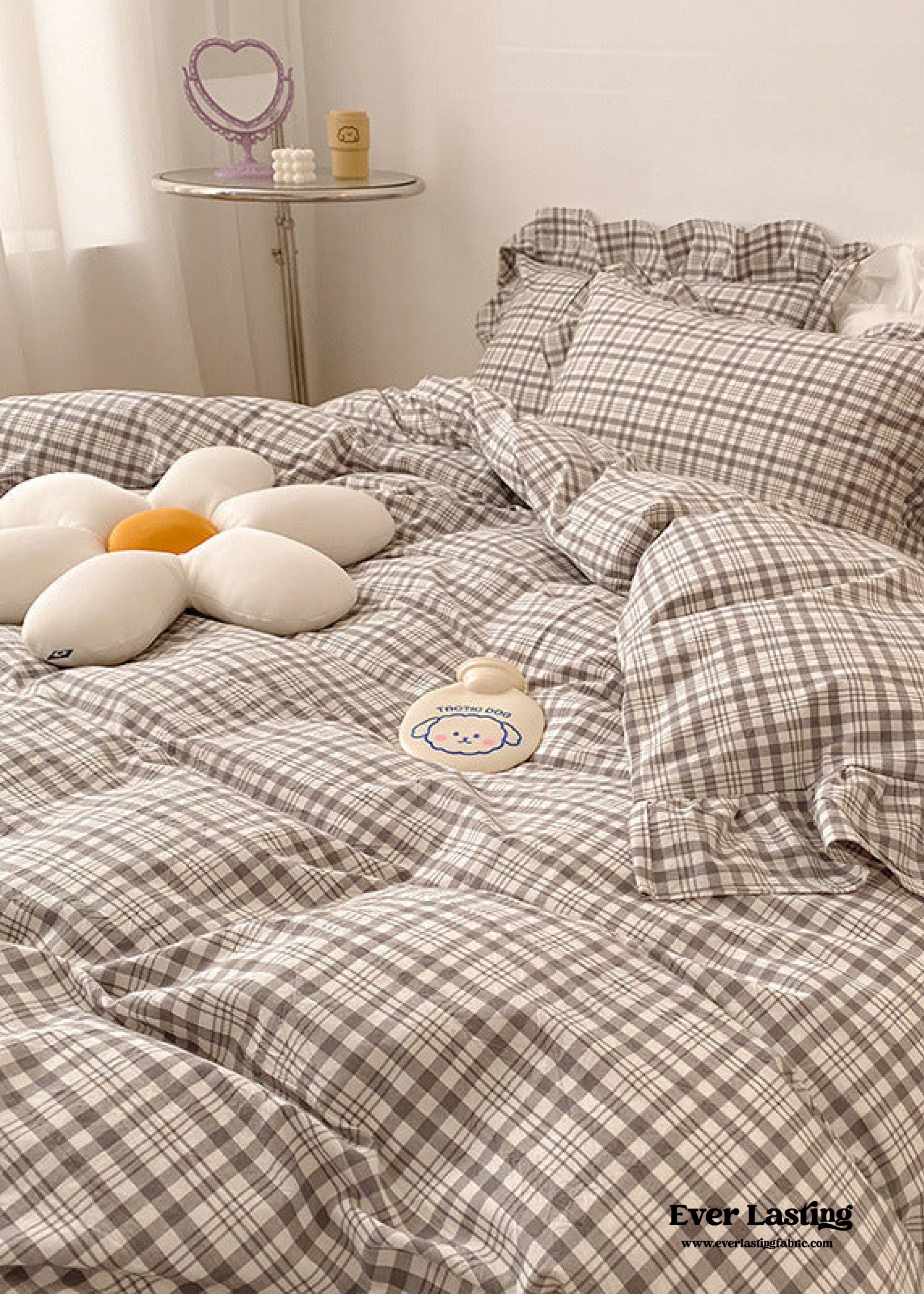 Plaid Ruffle Bedding Set - Green