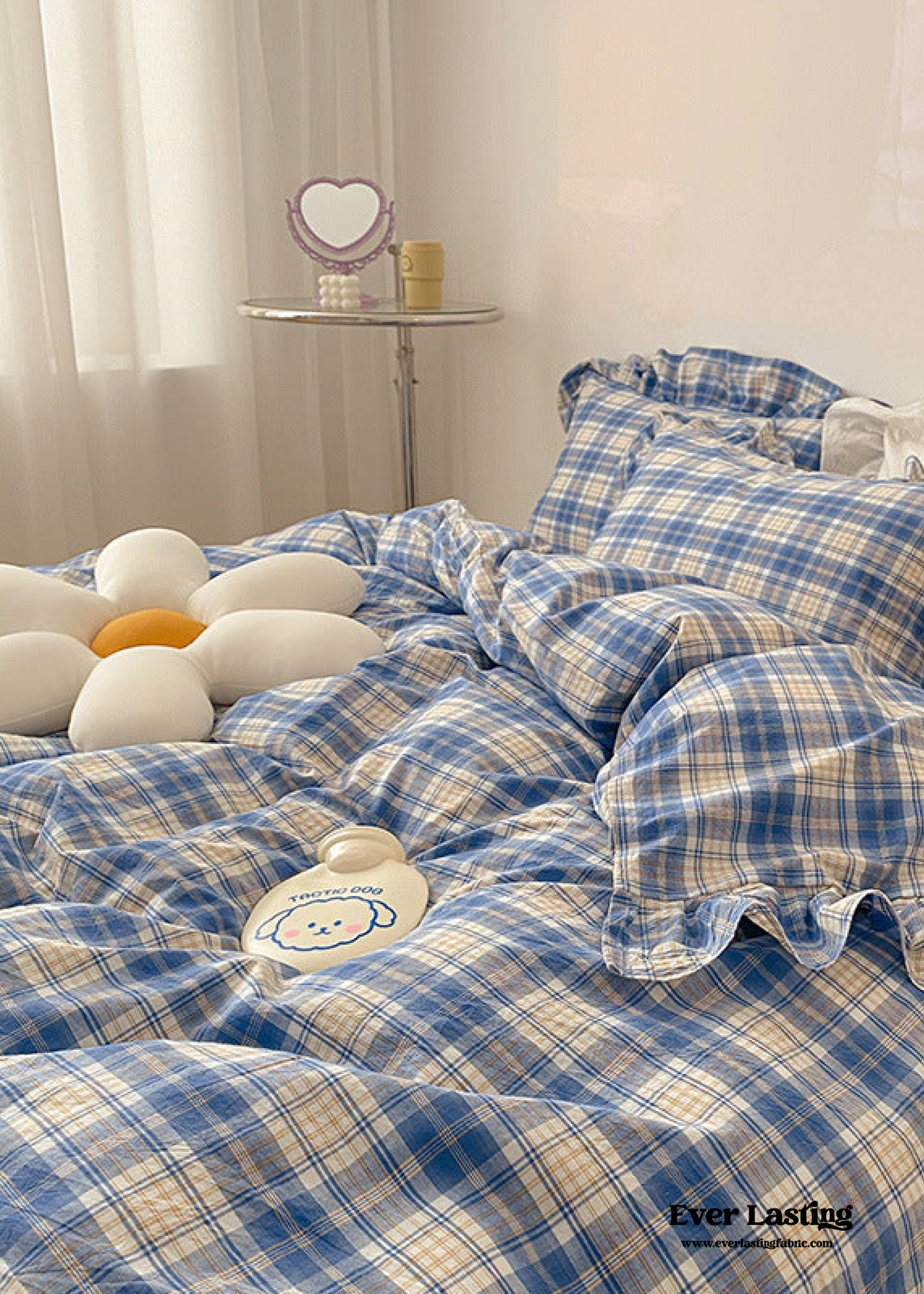 Plaid Ruffle Bedding Set - Green