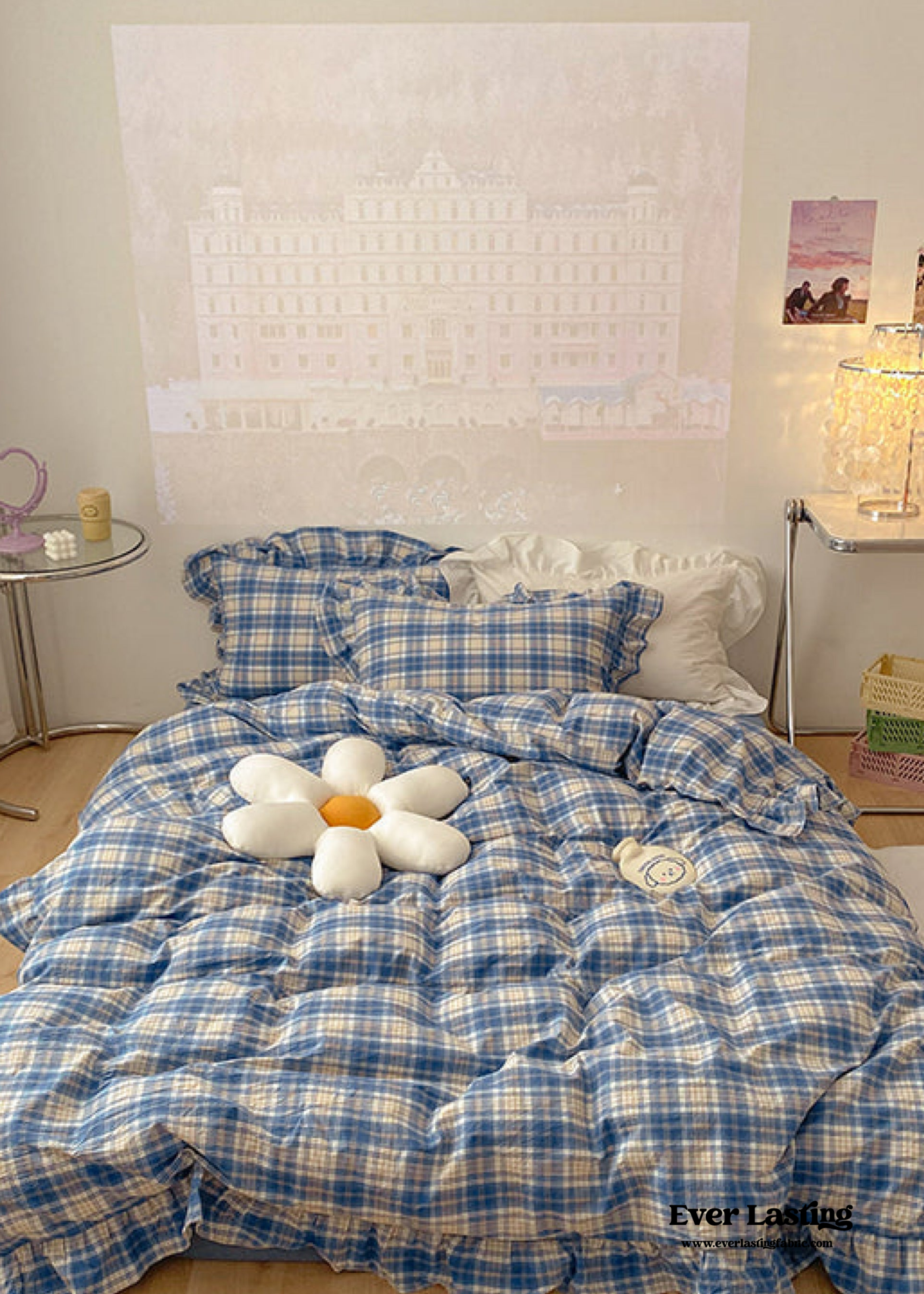 Plaid Ruffle Bedding Set - Green