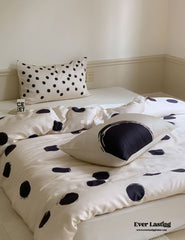 Polka Dot Tencel Silky Bedding Set - White