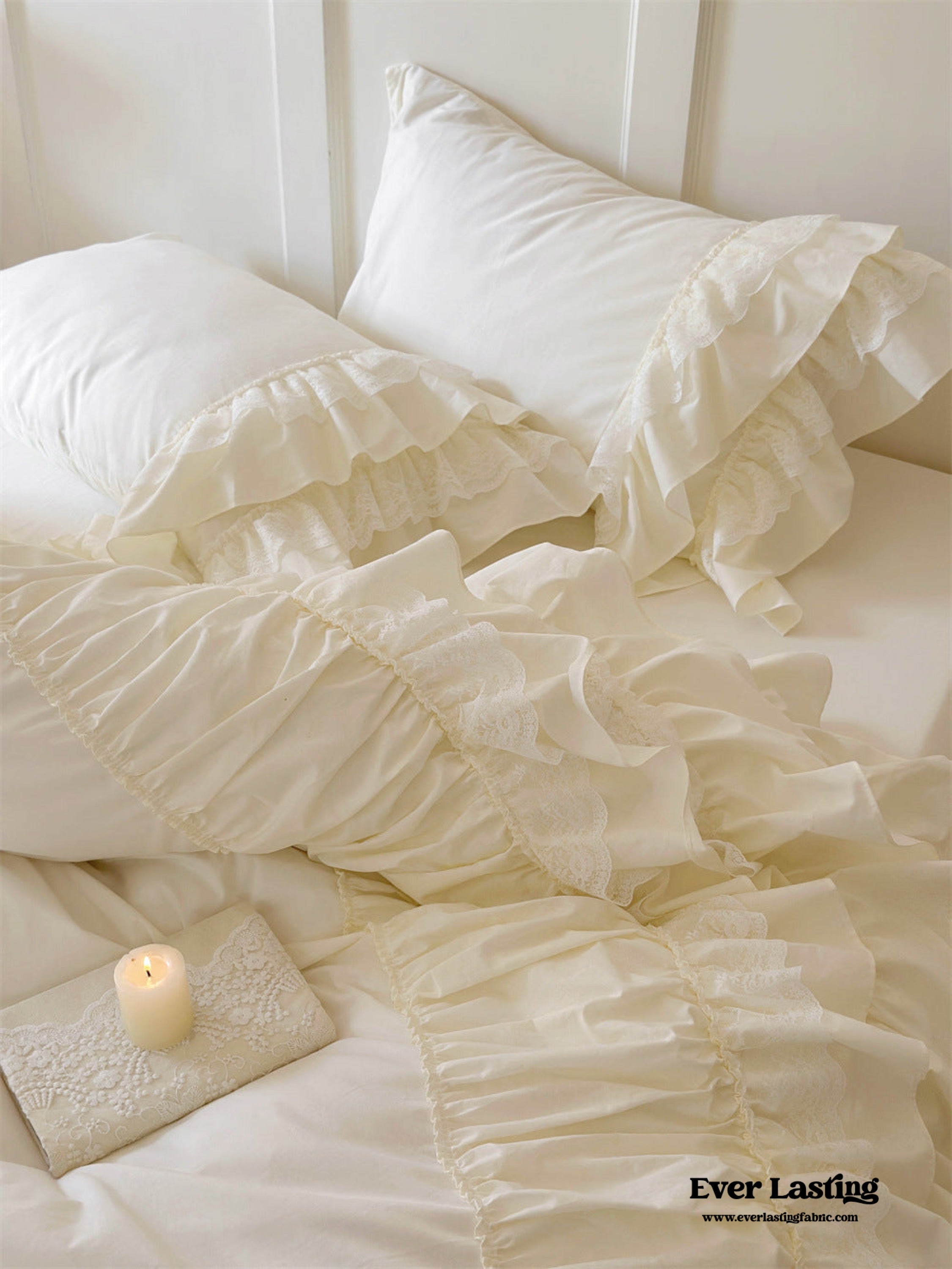 Princess Ruffle Lace Washed Cotton Bedding Set - Pink