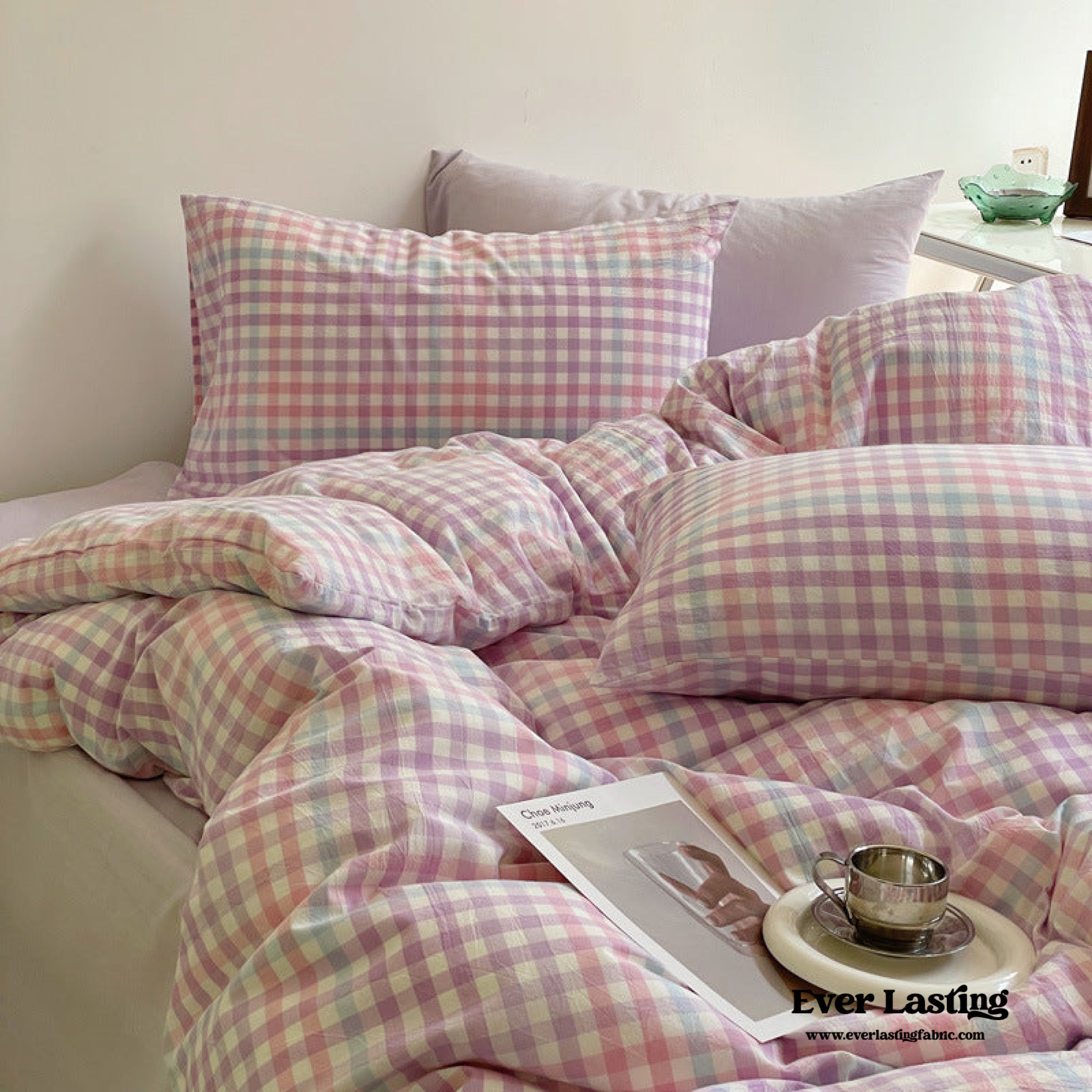 Rainbow Gingham Bedding Set - Green