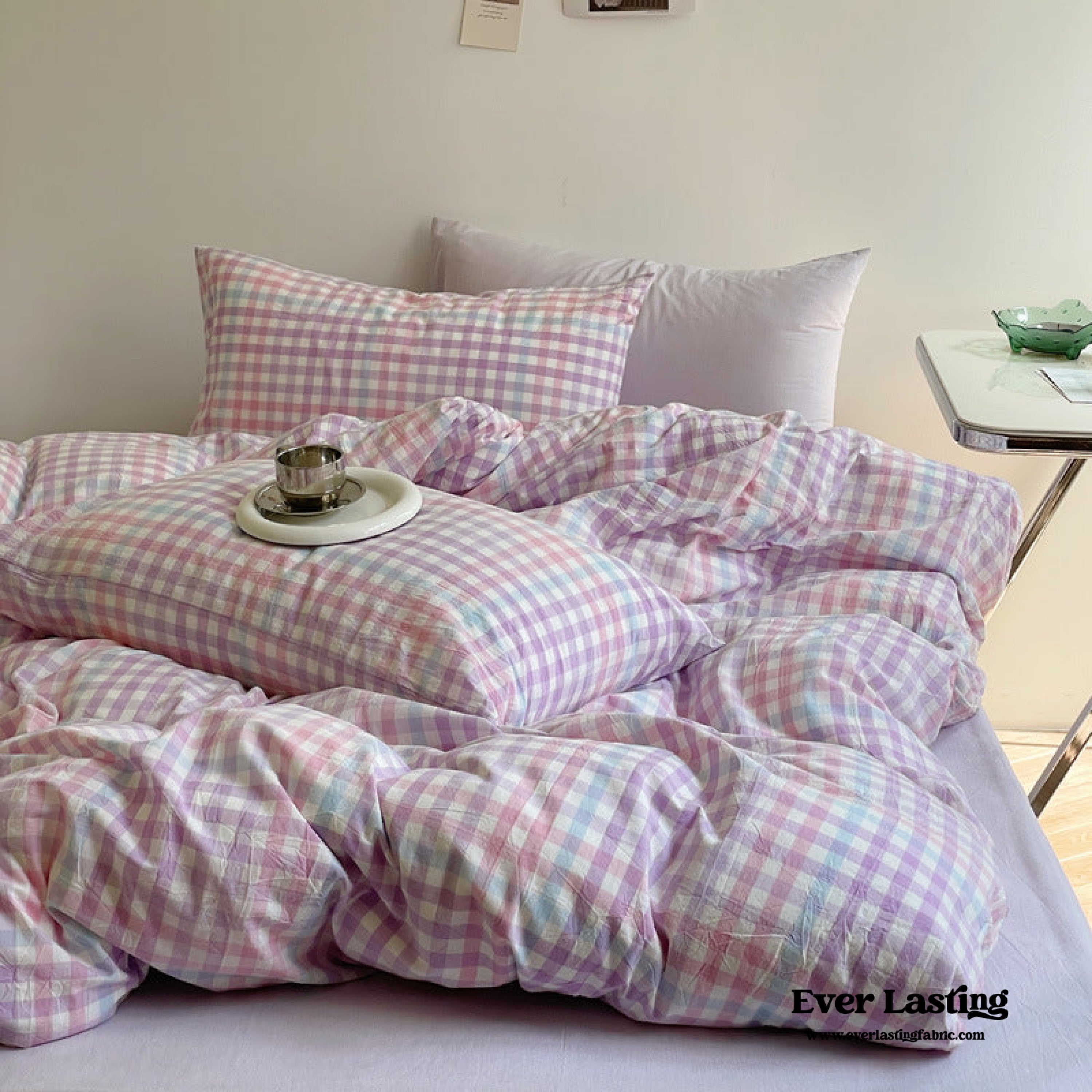 Rainbow Gingham Bedding Set - Green