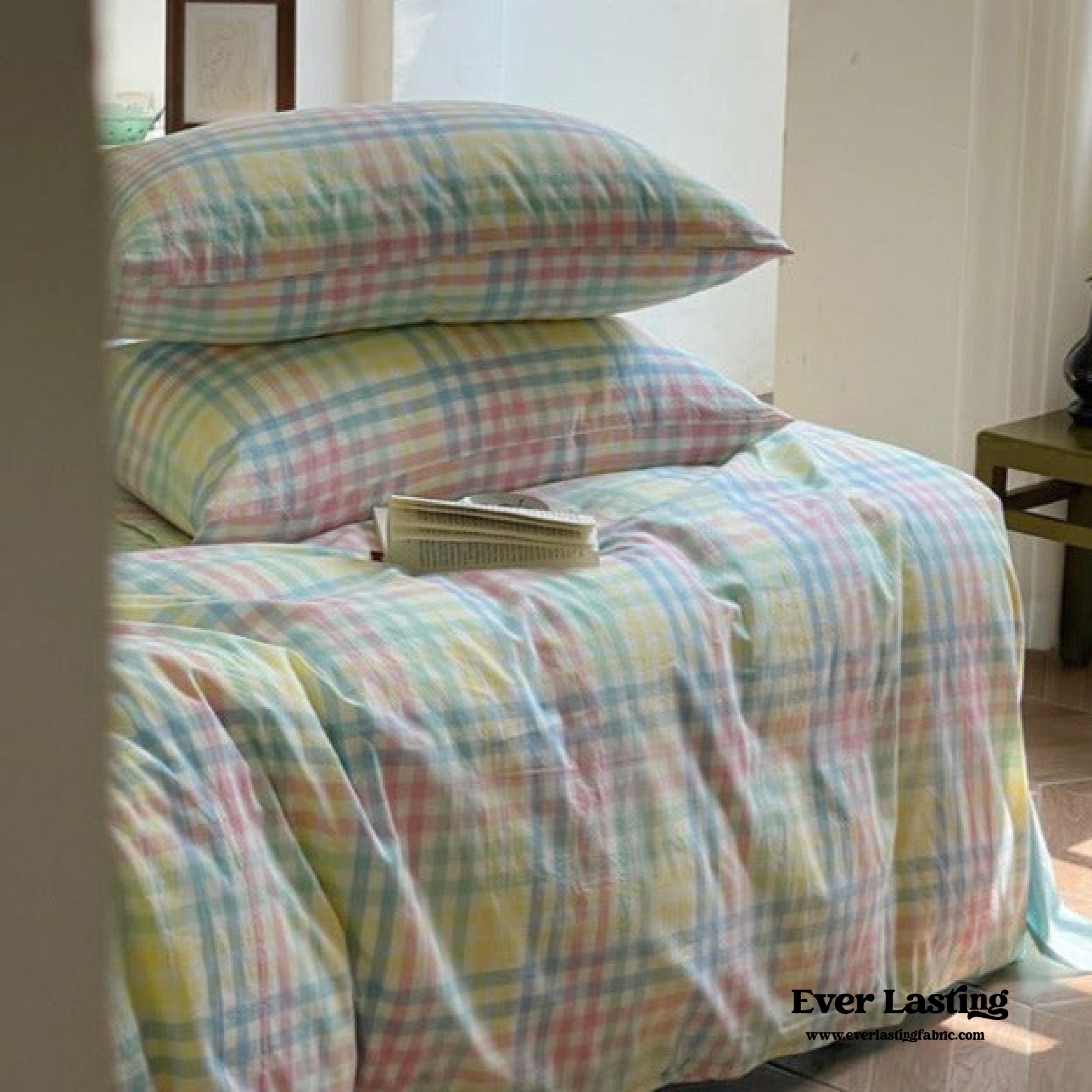 Rainbow Gingham Bedding Set - Green