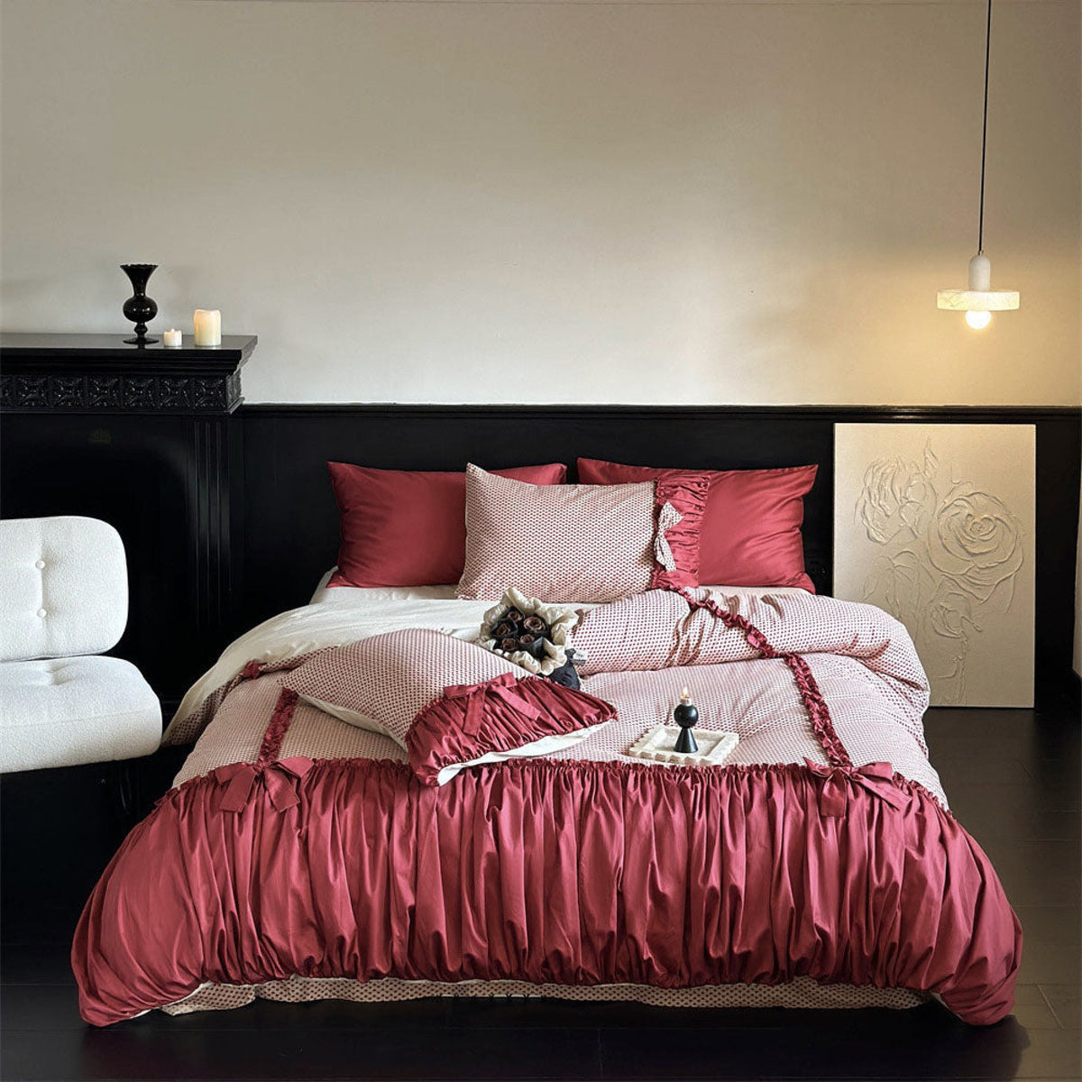 Raspberry Cheesecake Ribbon Ruffle Bedding Set