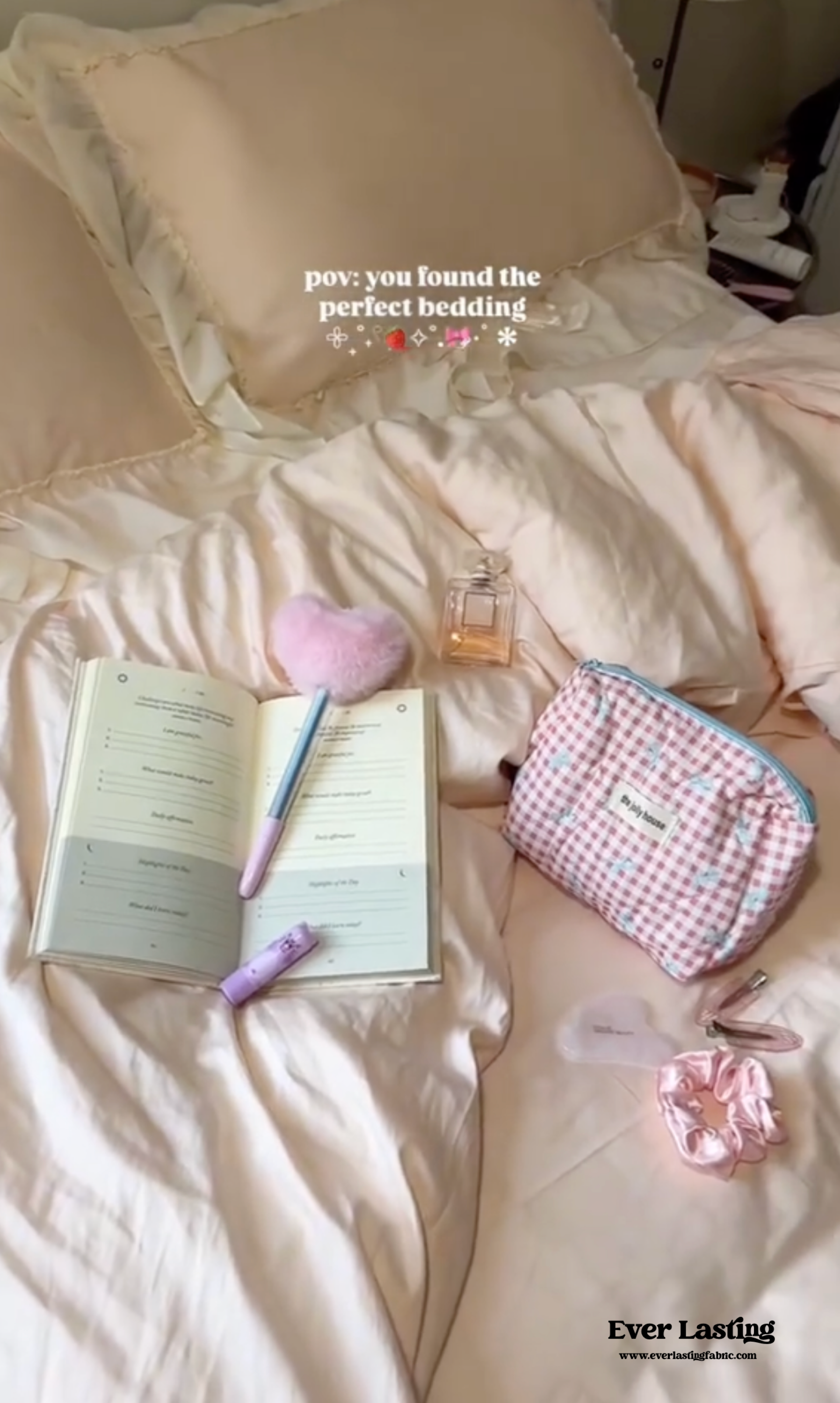 Ribbon Bow Airy Lace Bedding Set - Baby Pink