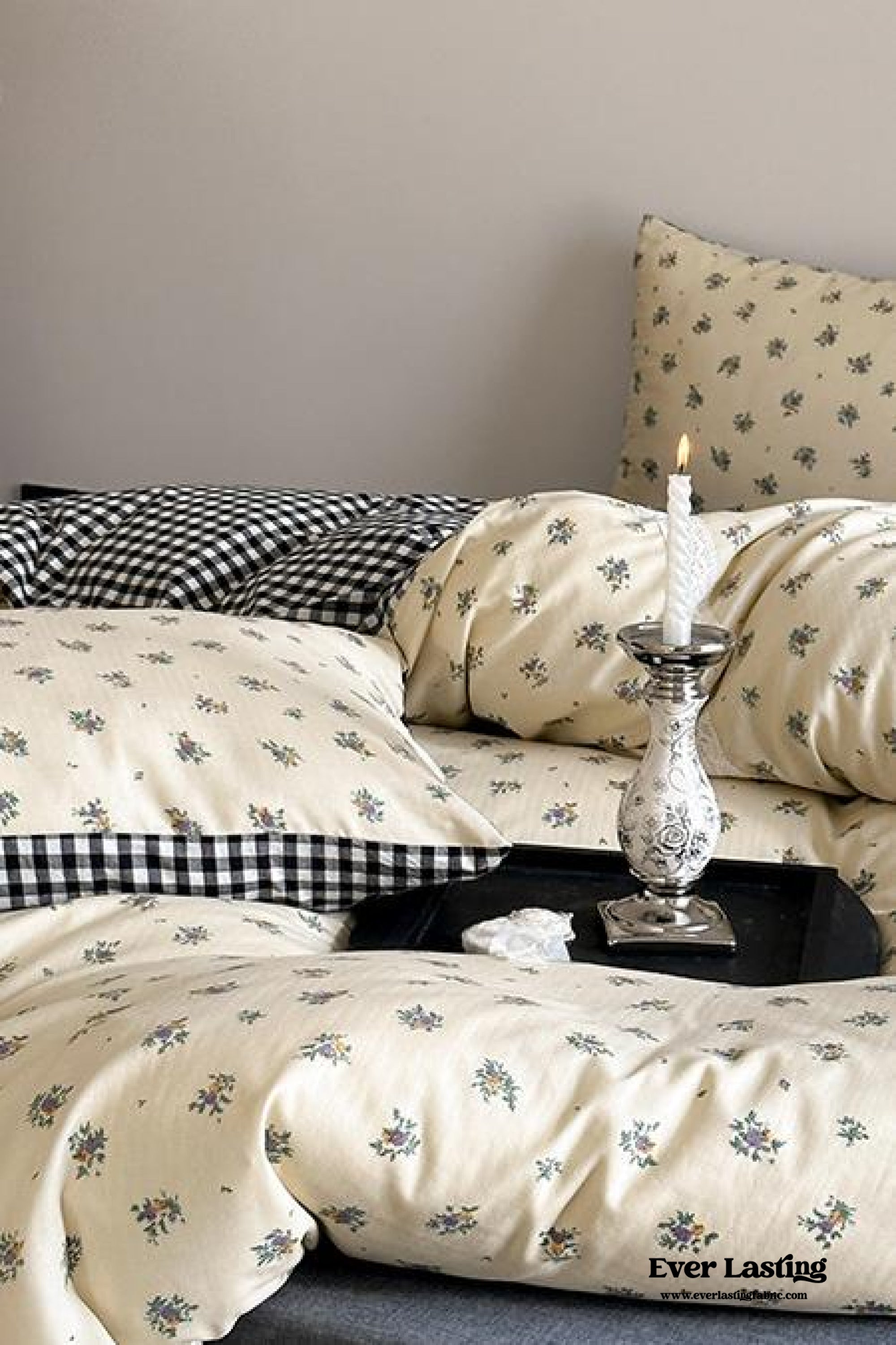 Rosalie Floral Lace Gingham Bedding Set - Pink