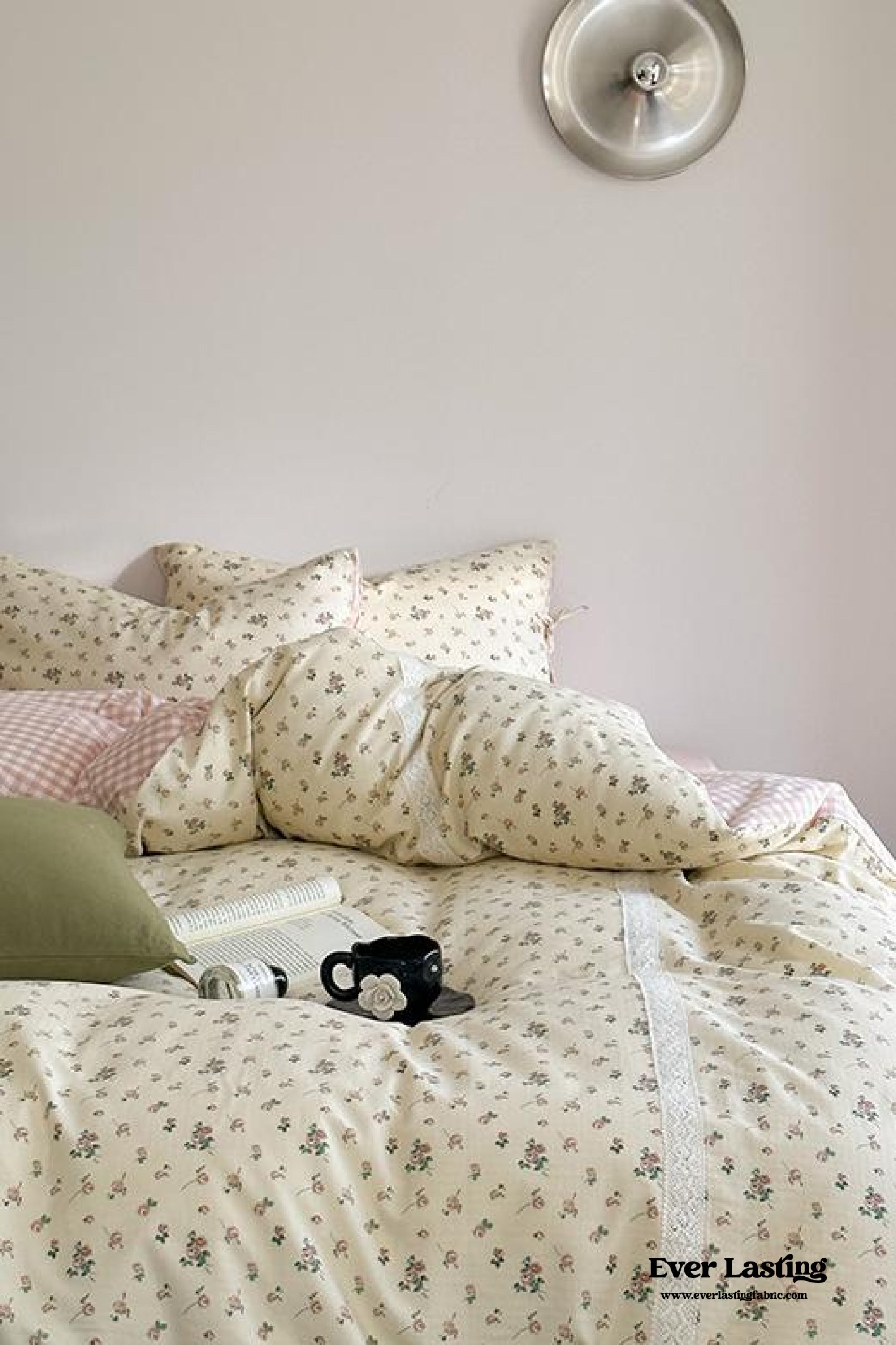 Rosalie Floral Lace Gingham Bedding Set - Pink