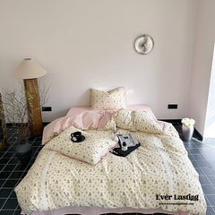 Rosalie Floral Lace Gingham Bedding Set - Pink