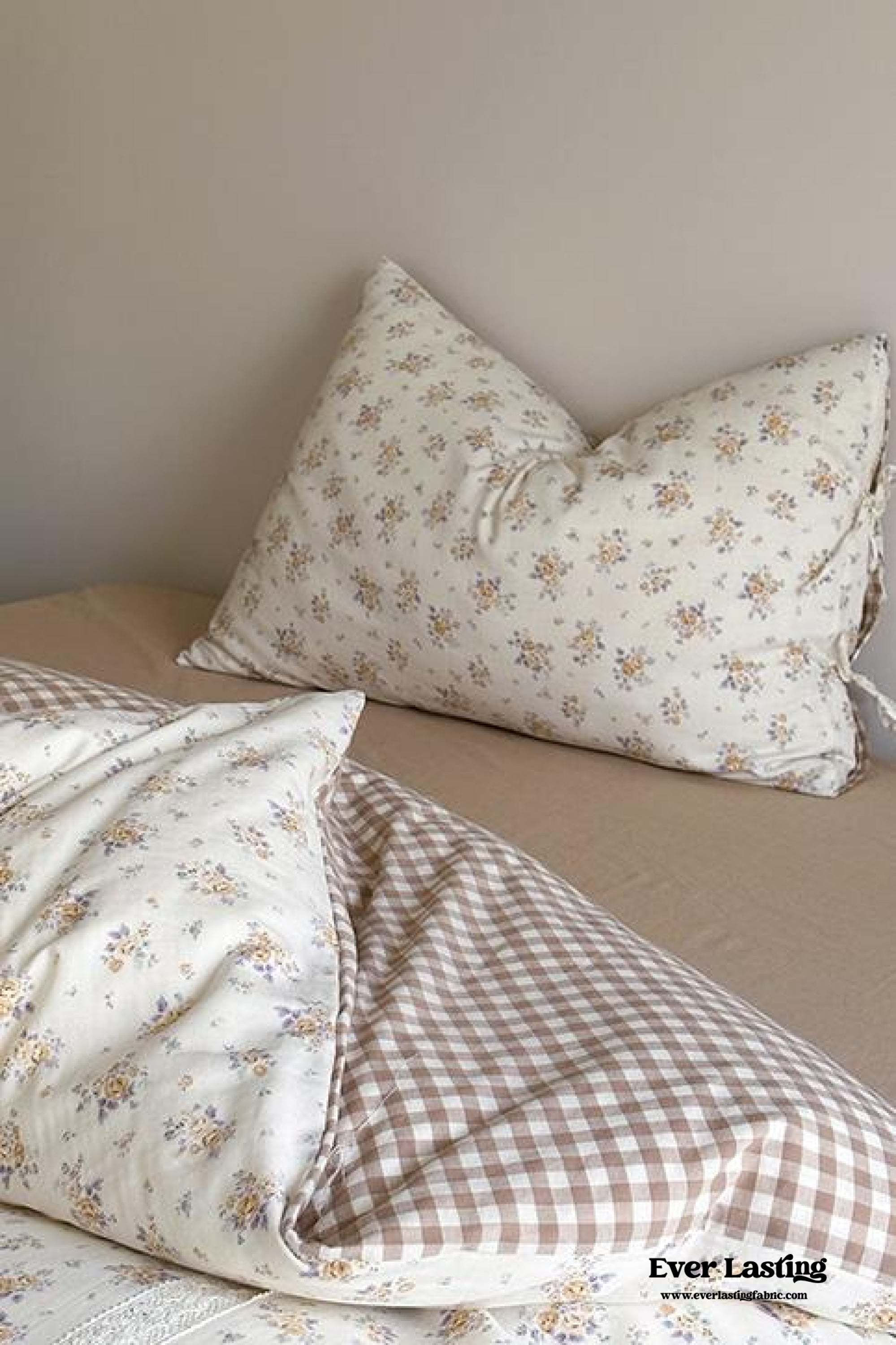 Rosalie Floral Lace Gingham Bedding Set - Pink