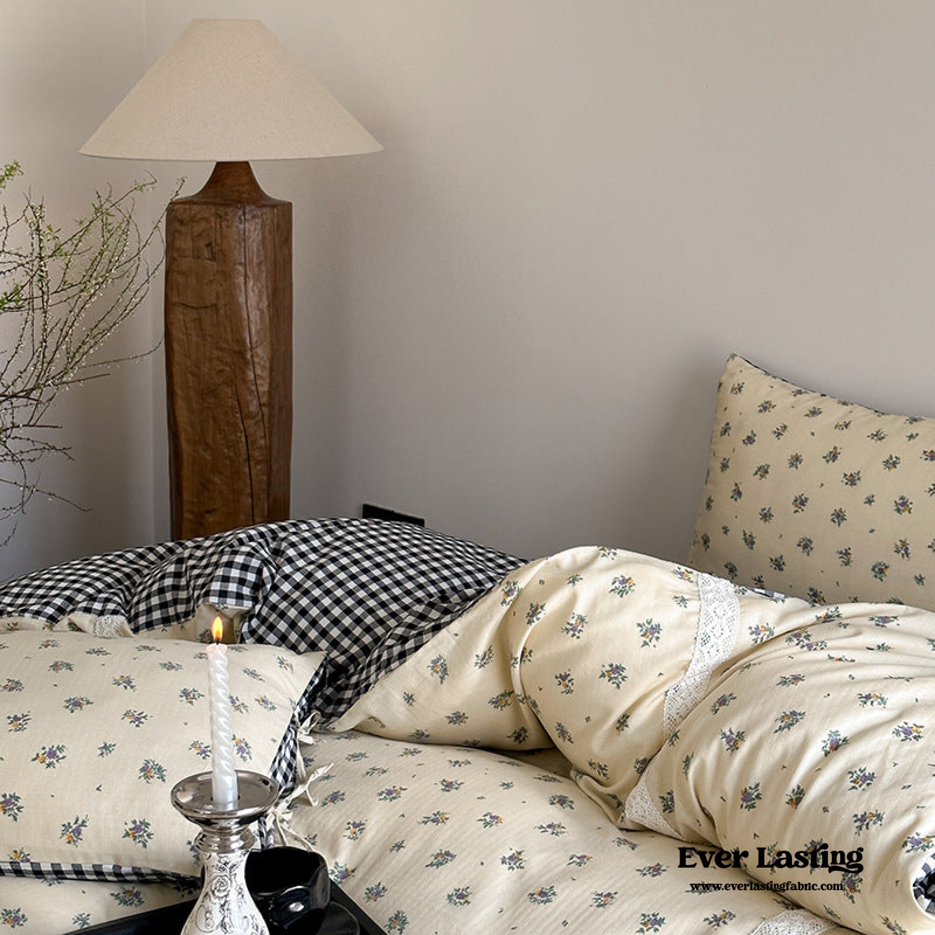Rosalie Floral Lace Tie-Up Bedding Set - Khaki