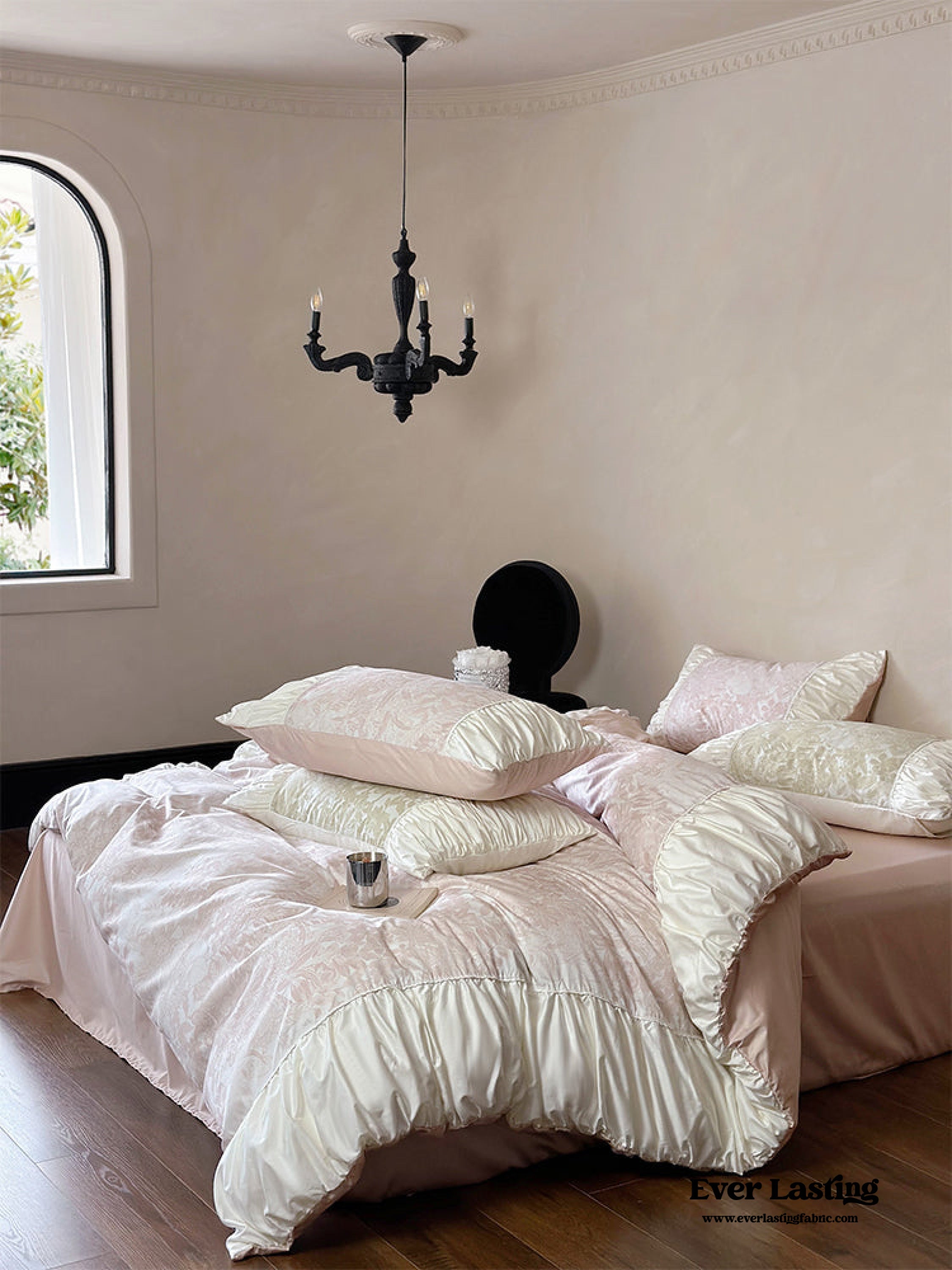 Royal Floral Ruffle Bedding Set - Pink