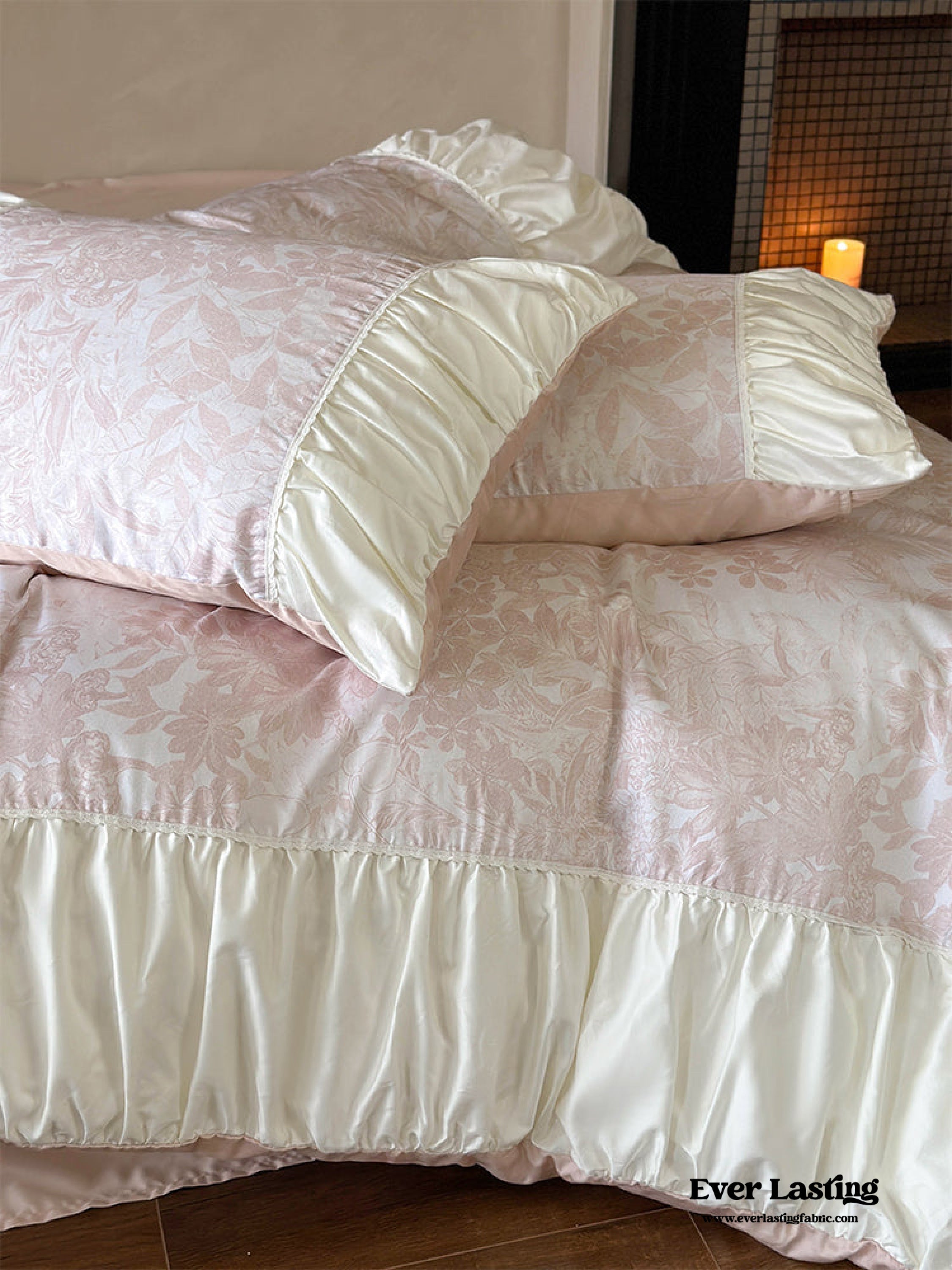 Royal Floral Ruffle Bedding Set - Pink