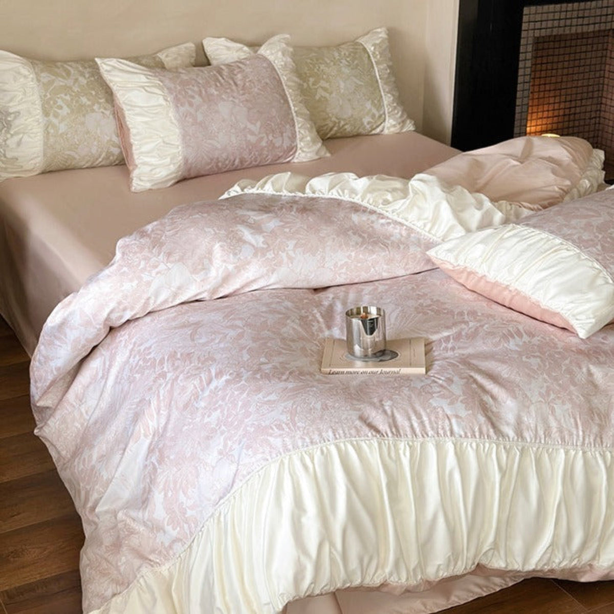 Royal Floral Ruffle Bedding Set - Pink