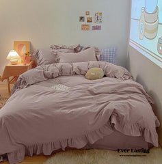 Ruffle Bedding Set - Purple