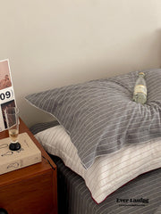 Scandinavian Overlock Striped Bedding Set - Gray