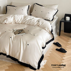 Silky Black Heart White Bedding Set - White + Black