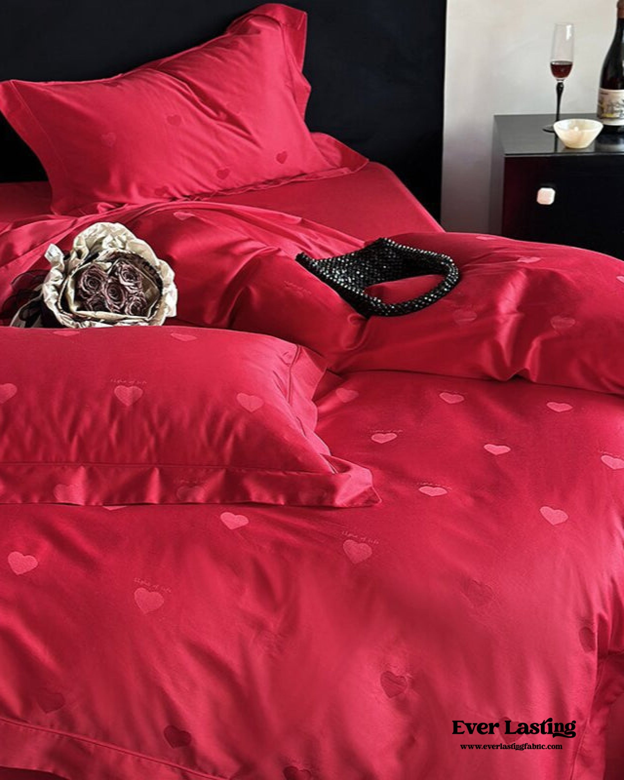 Silky Luxury Heart Jacquard Bedding Set - Pink