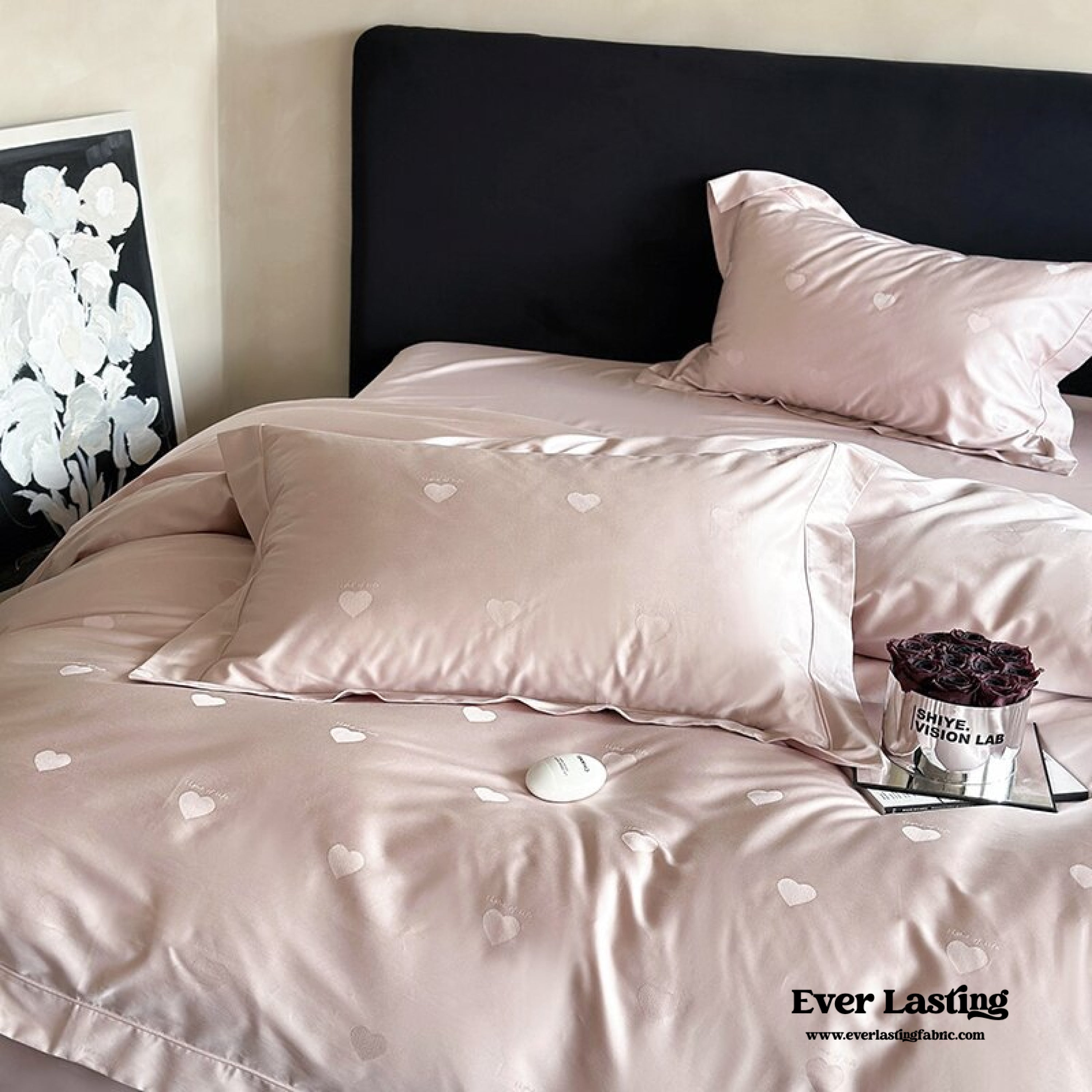 Silky Luxury Heart Jacquard Bedding Set - Pink