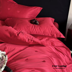Silky Luxury Heart Jacquard Bedding Set - Red