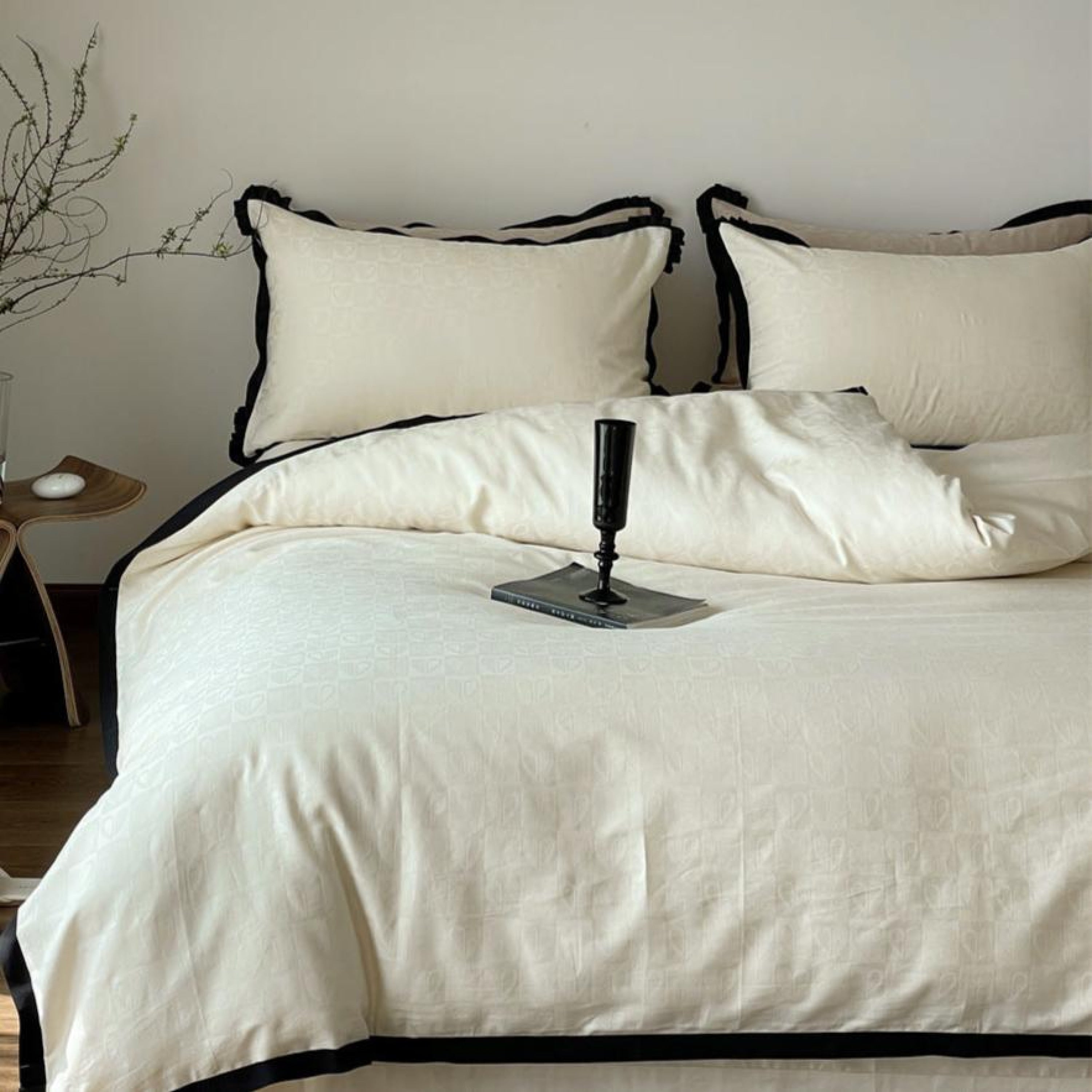 Silky Luxury Heart Textured Bedding Set - Beige