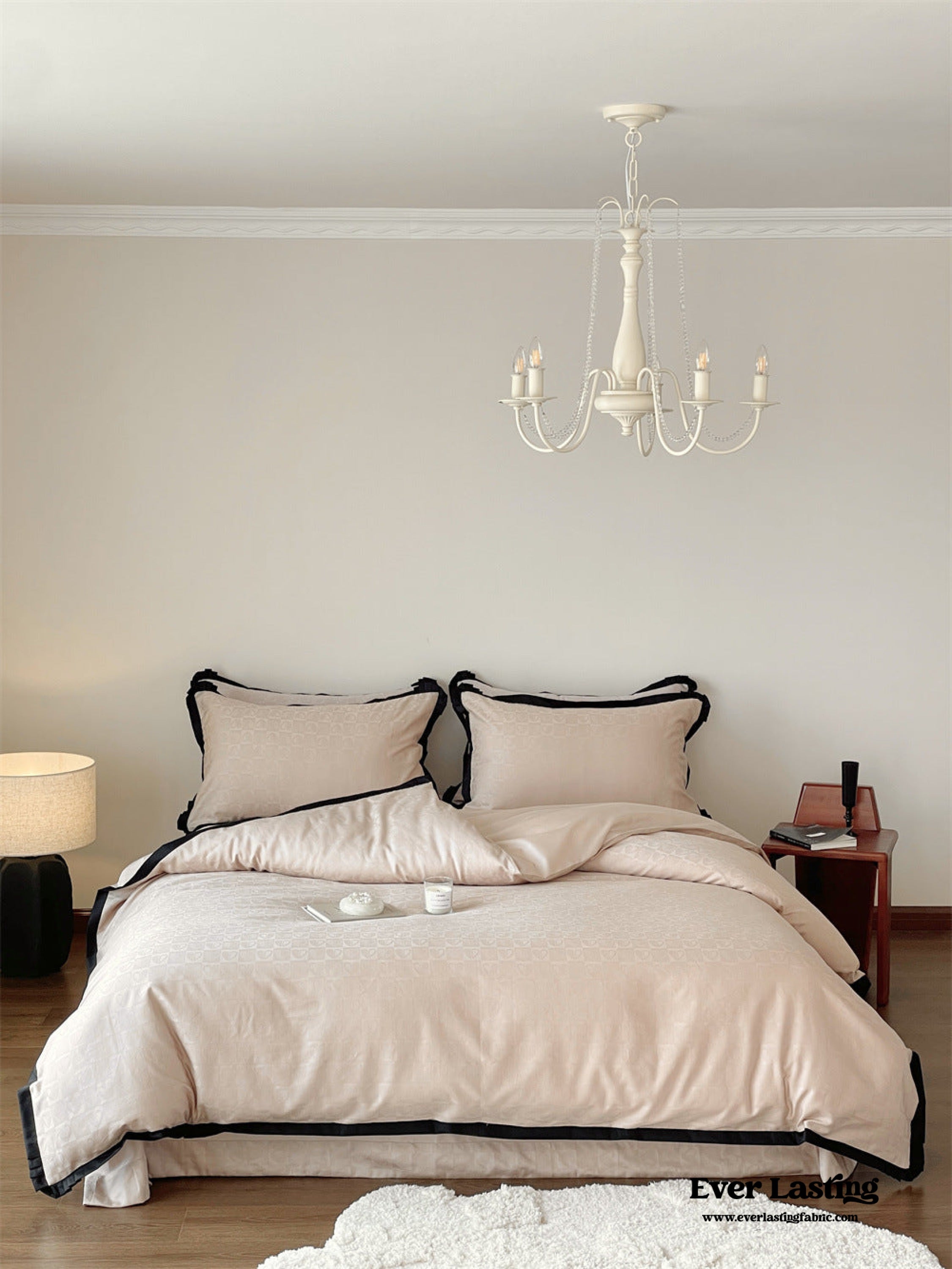 Silky Luxury Heart Textured Bedding Set - Cream
